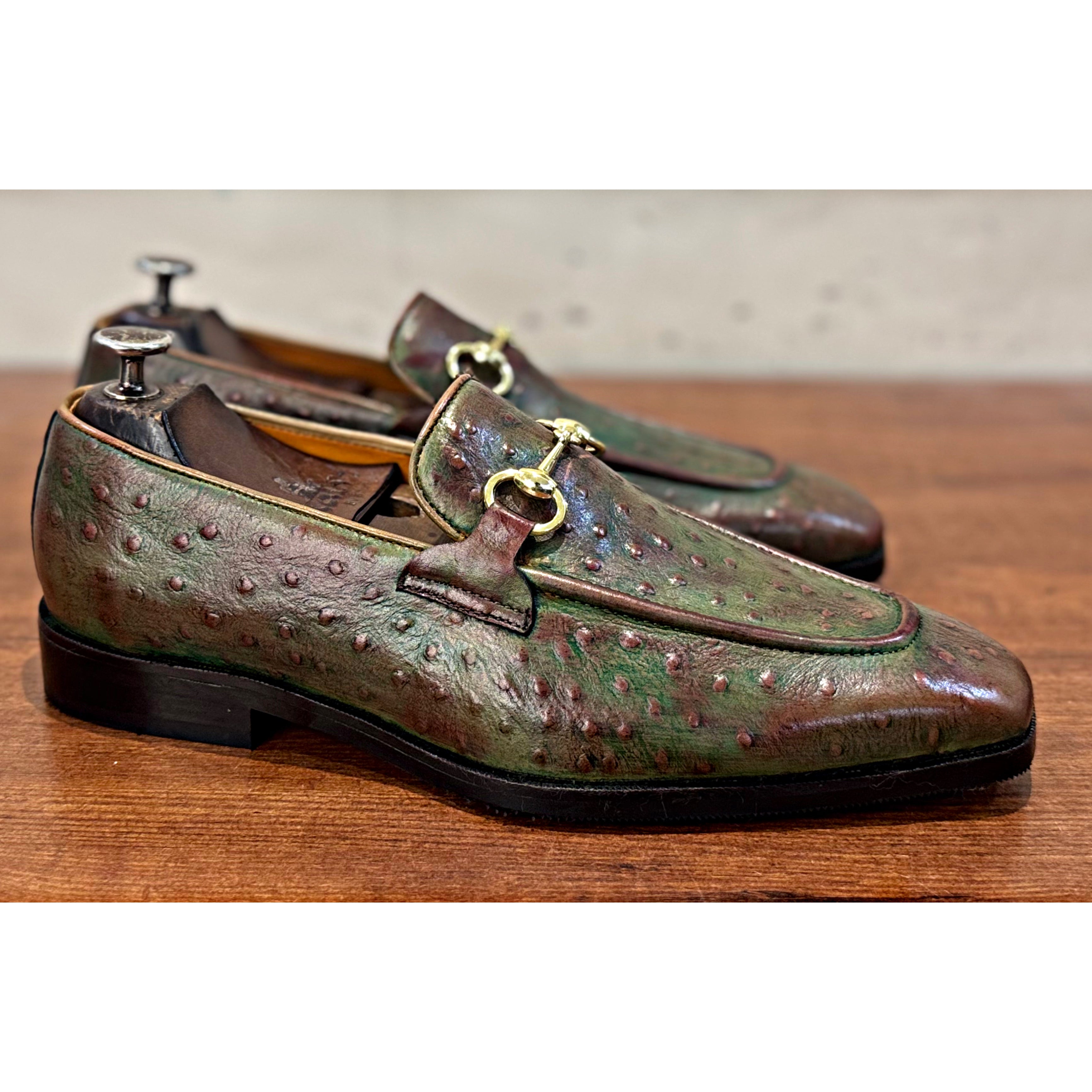 Ostrich Embossed Loafers Antiqued