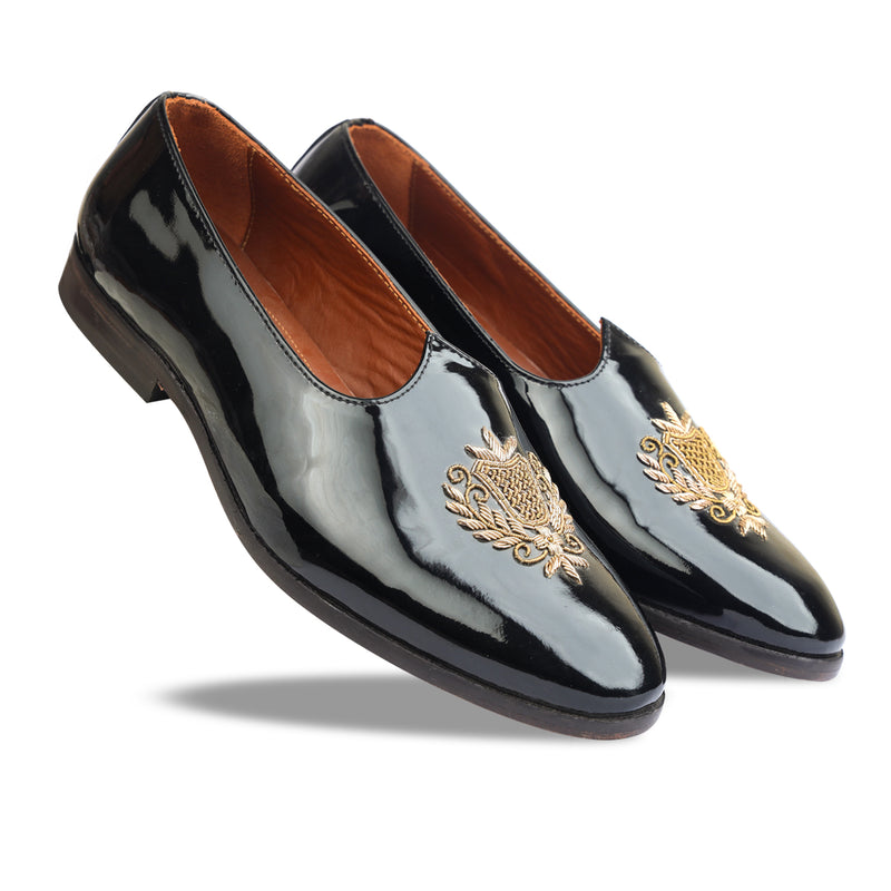 Black Patent Jalsa With Zardosi Embroidery