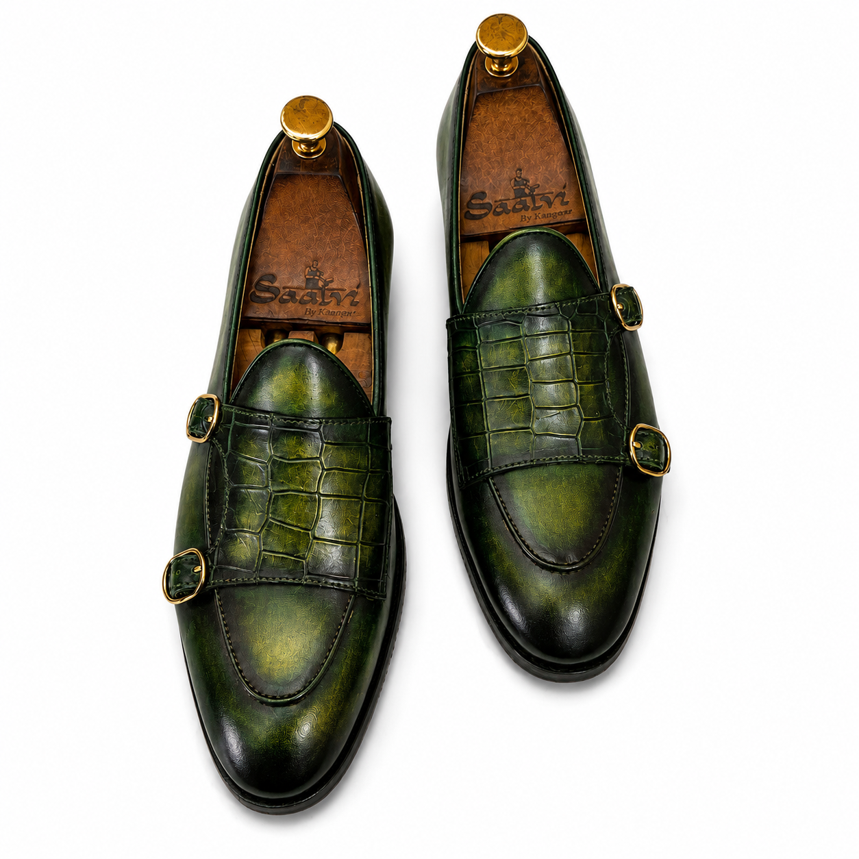 Royal Emerald Croco Double Monk Loafers