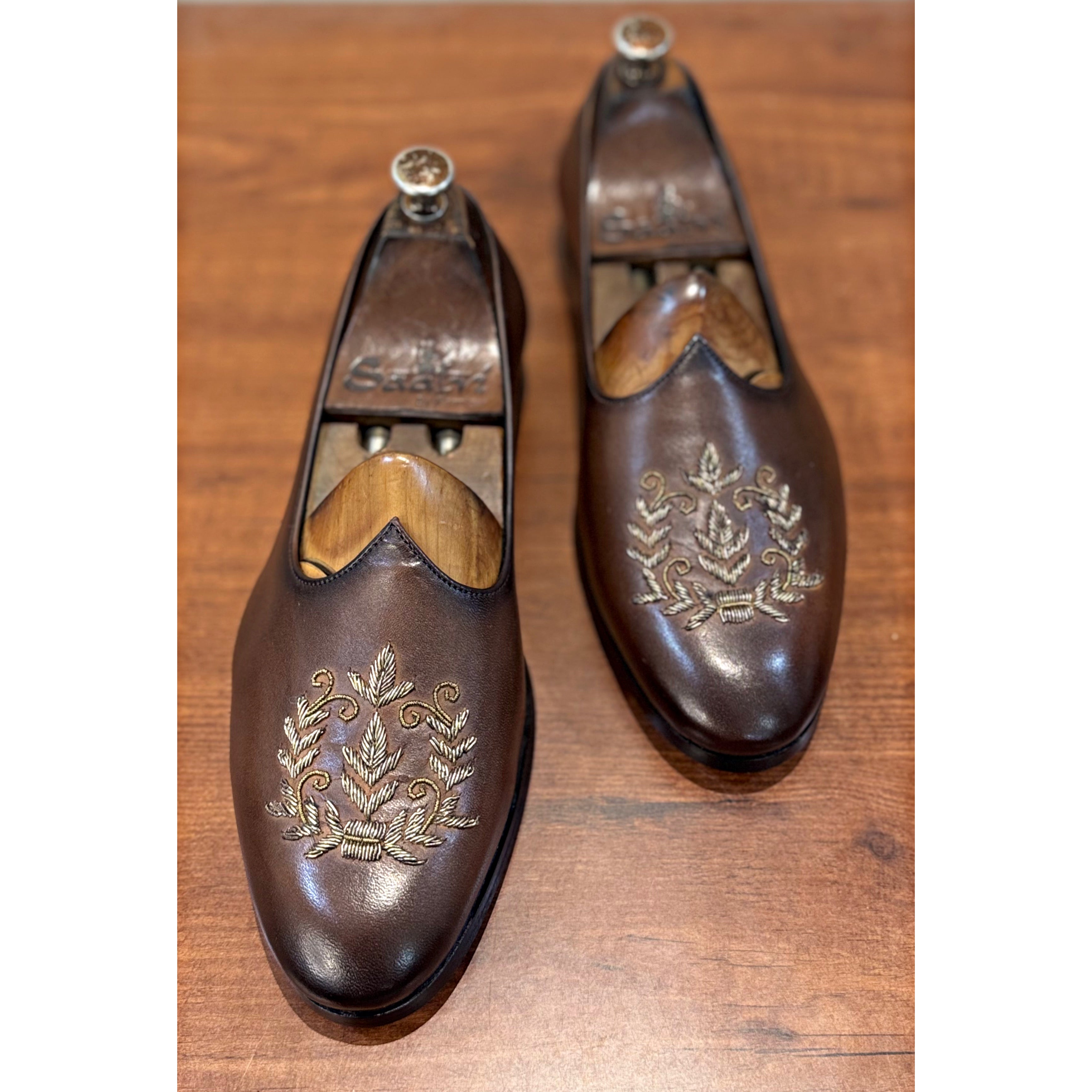 Brown Leaf Zardosi Jalsa