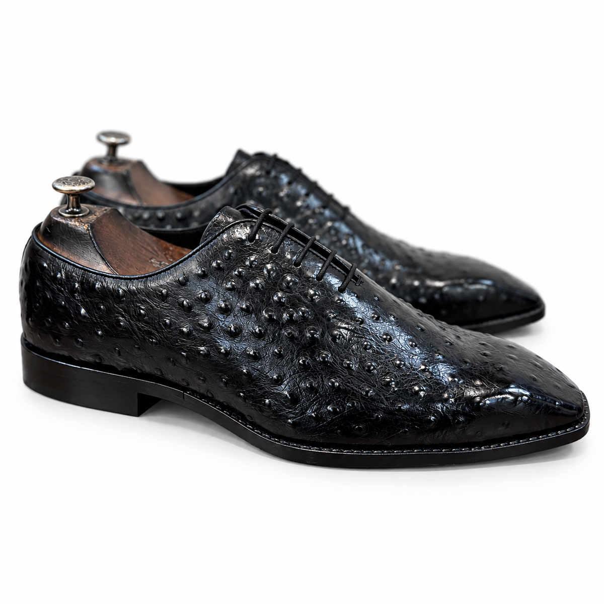 Nero Ostrich Leather Wholecut Oxfords