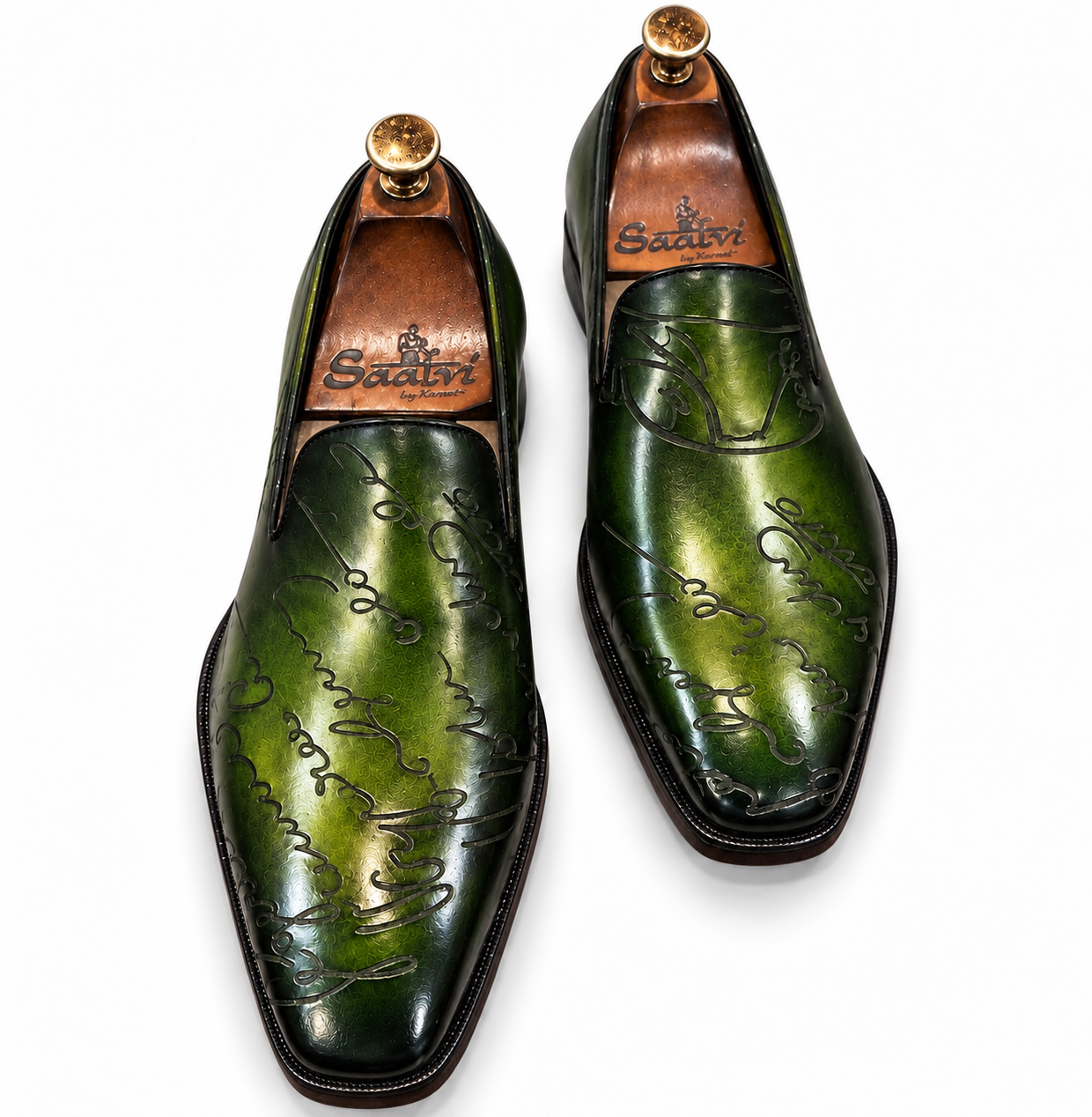 Signature Olive Green Embossed Loafers