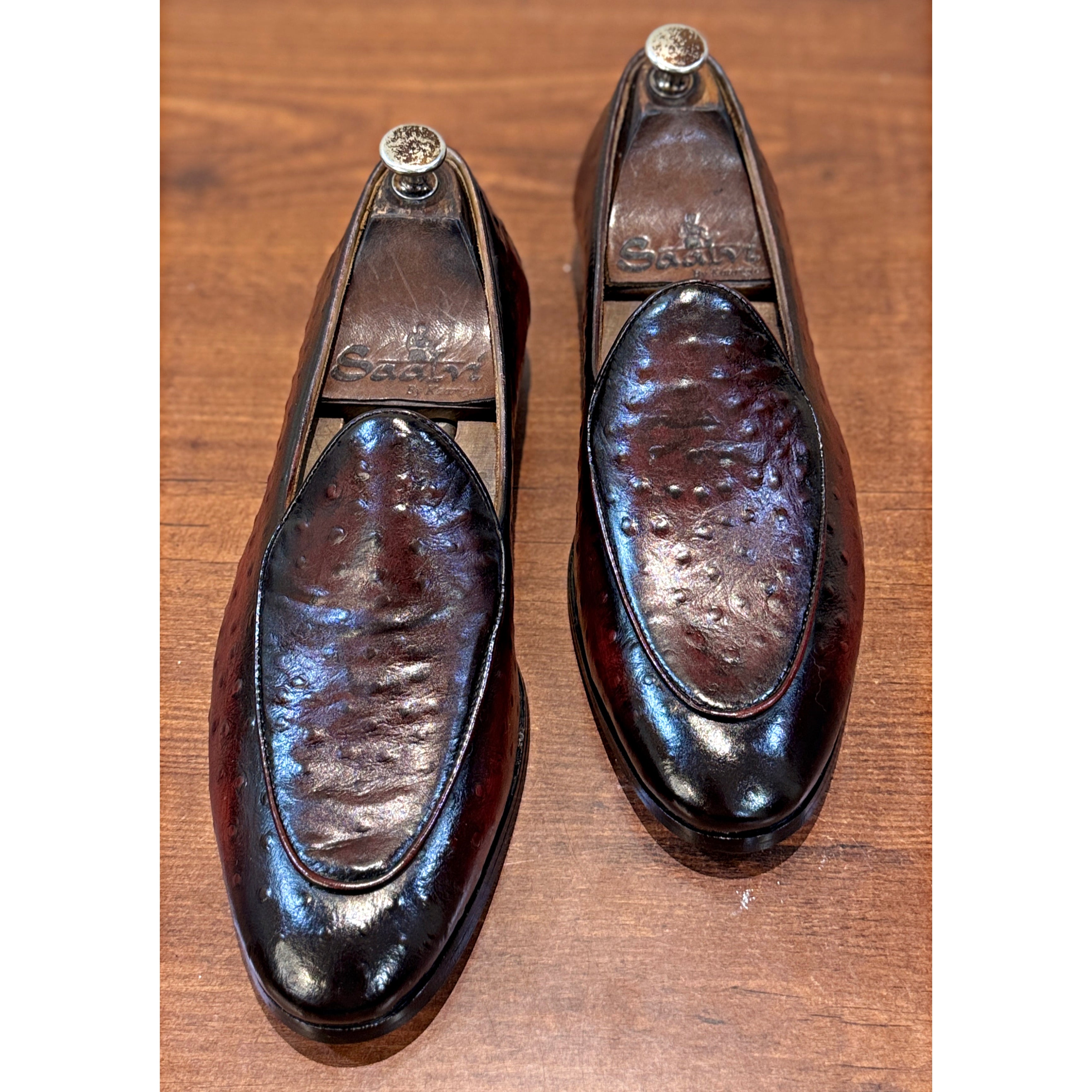 The Crimson Ostrich Loafer – Burgundy Exotic Leather Slip-On Shoes