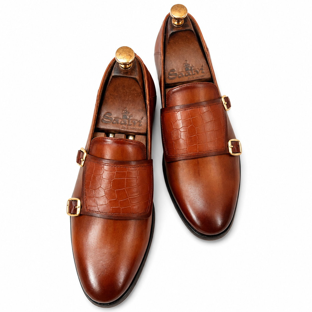 Cognac Croc Prestige Double Monk Strap Loafers – Luxury Leather Shoes