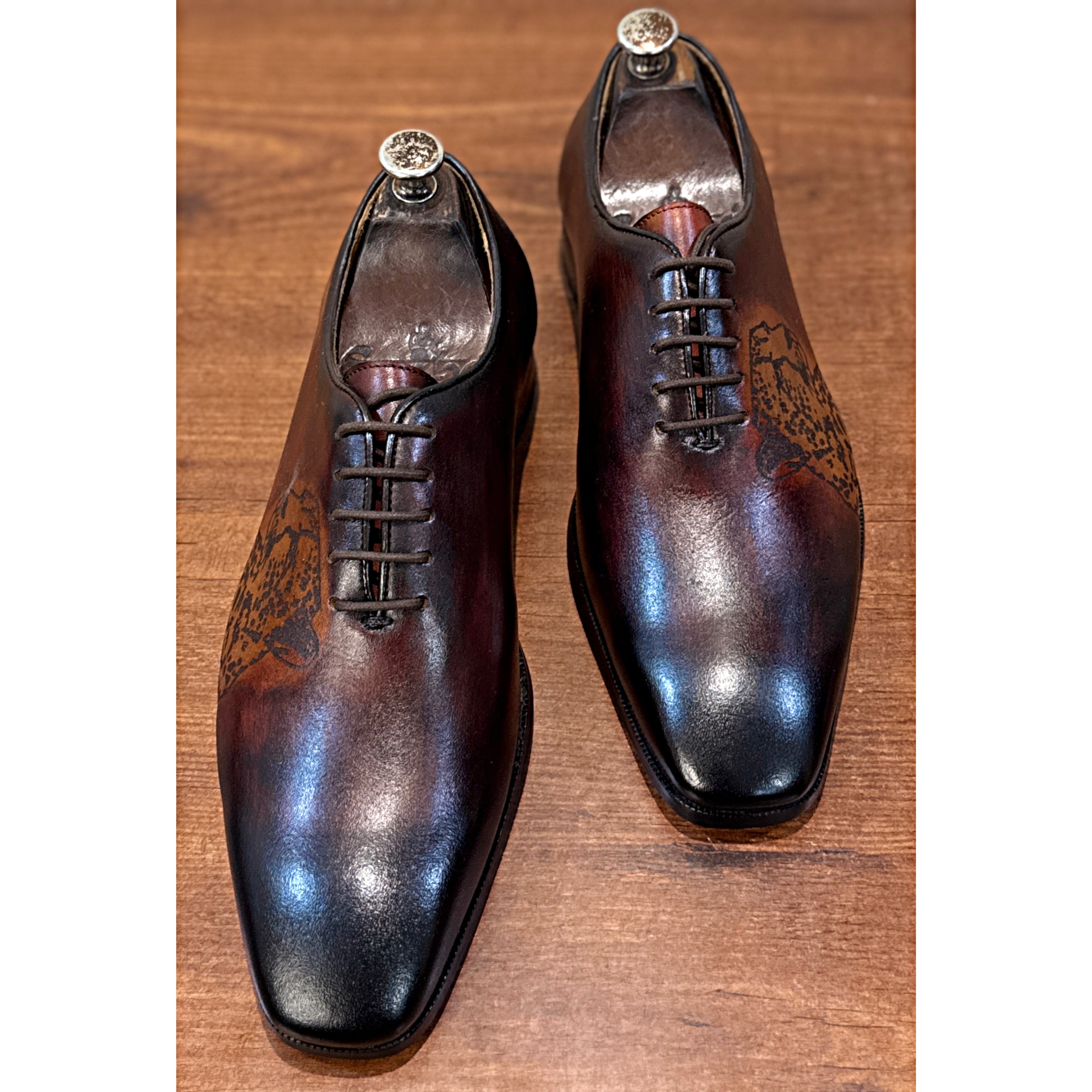 Hand-Painted Leather Oxford Shoes | Brown Designer Luxury Dress Shoes