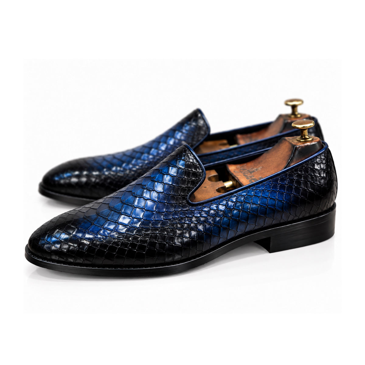 Cobalt Noir Croc-Embossed Leather Loafers