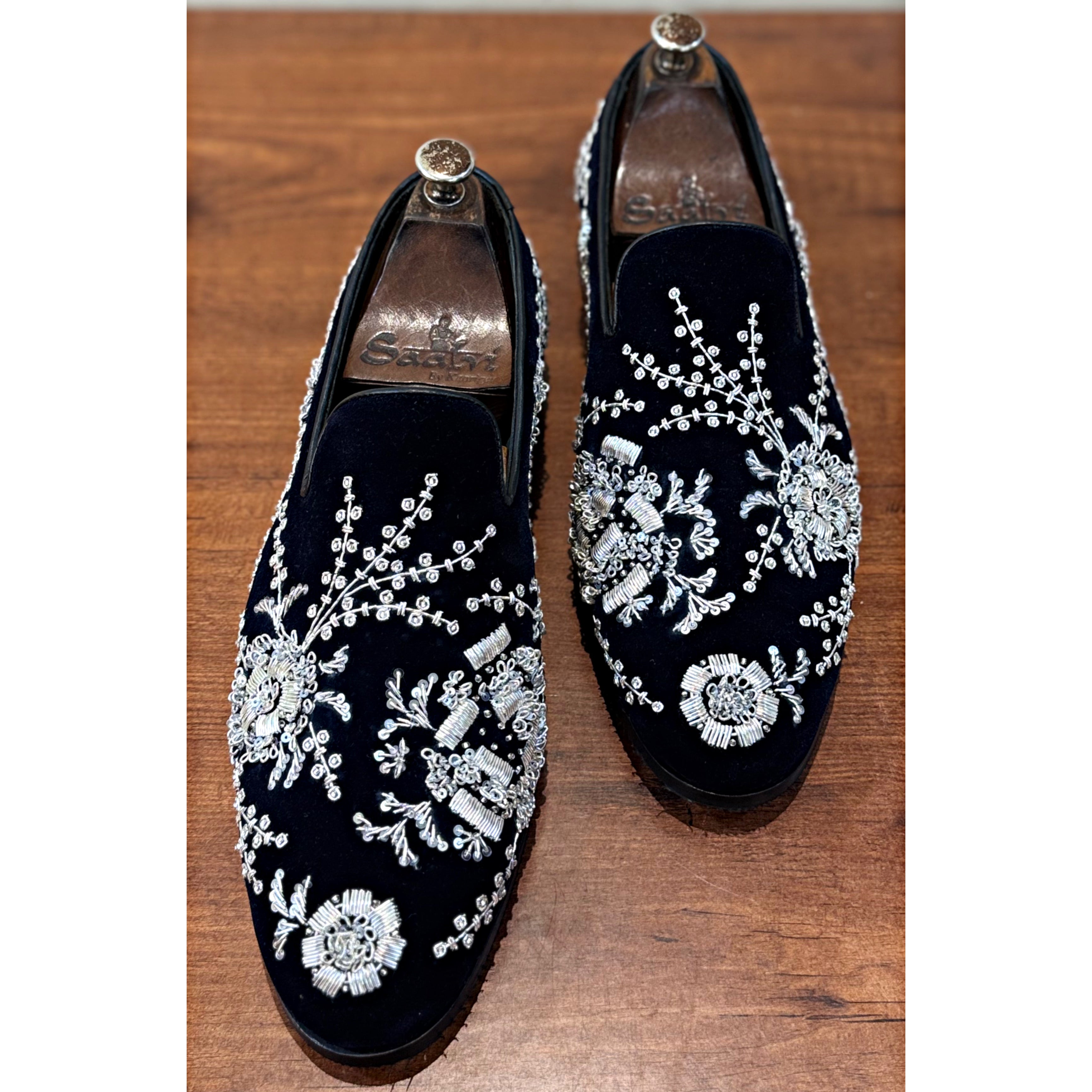 Blue & Silver Hand Zardozi Slipons