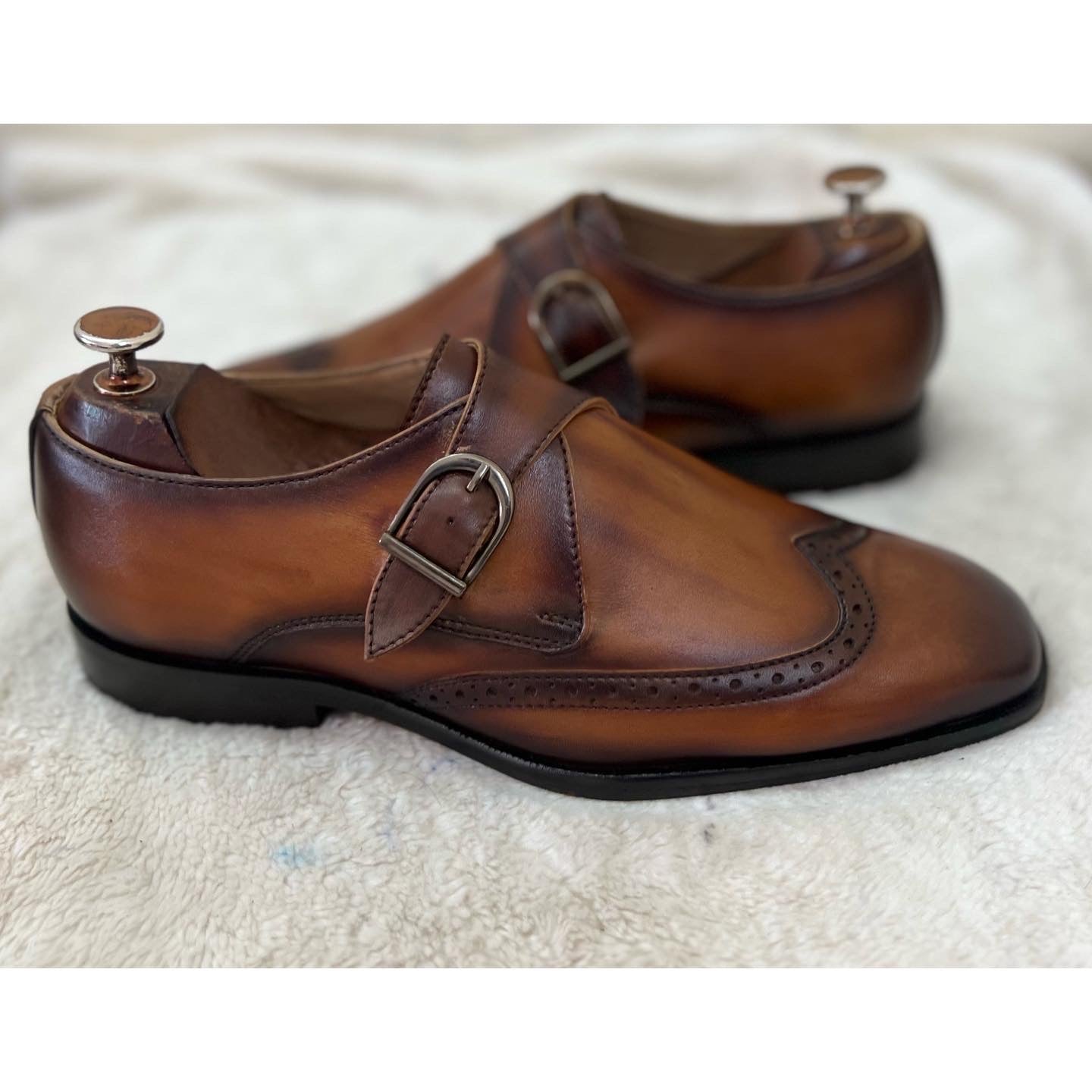 Single Monk Strap Tan Hand Patina