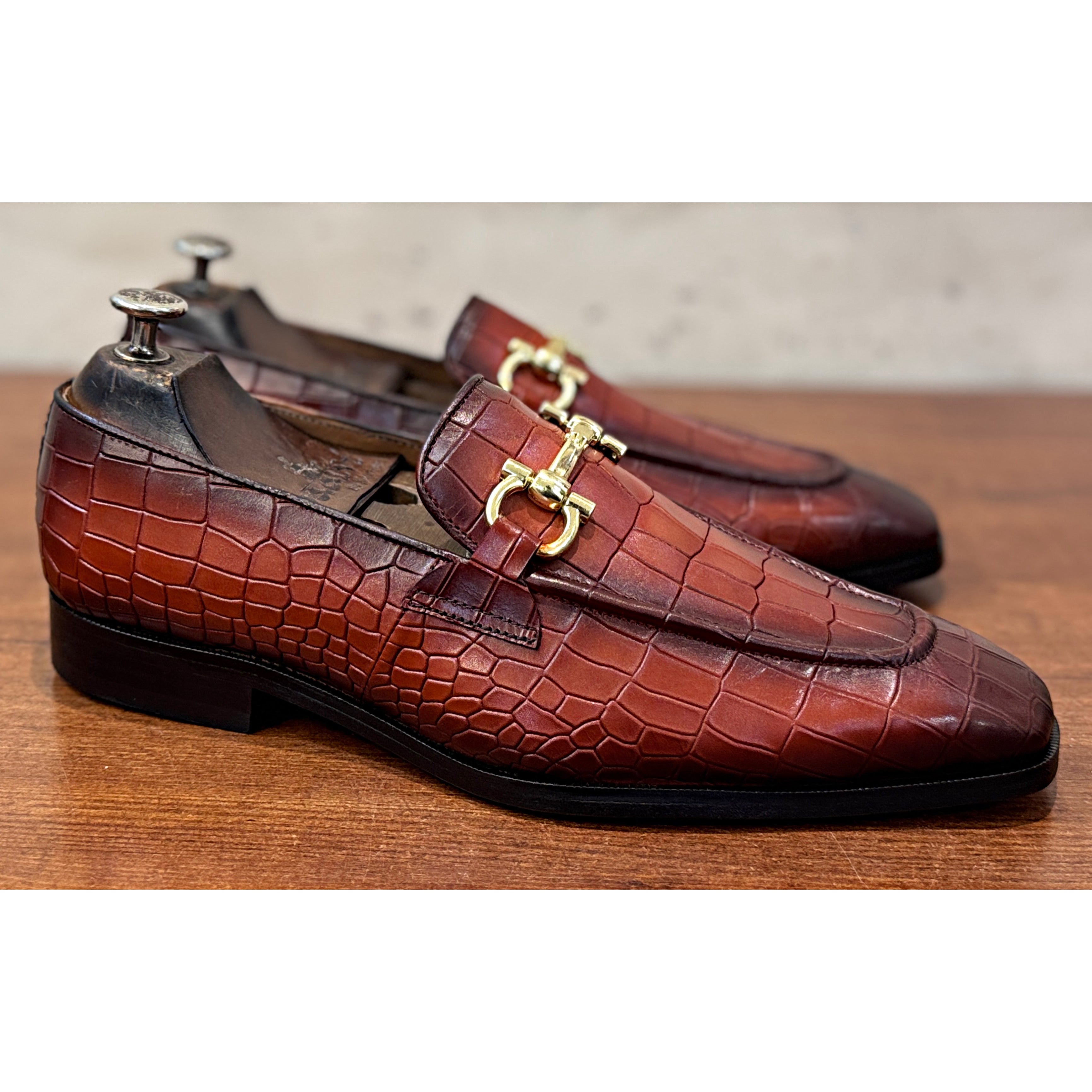 Imperial Croco Horsebit Loafers – Tan Brown