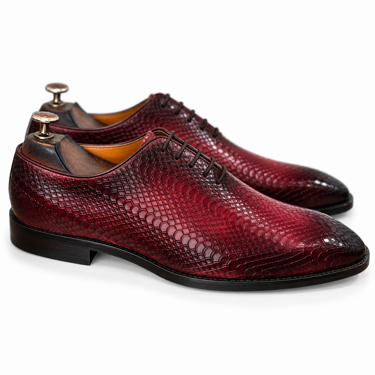 Bordeaux Crocodile-Embossed Oxford Shoes