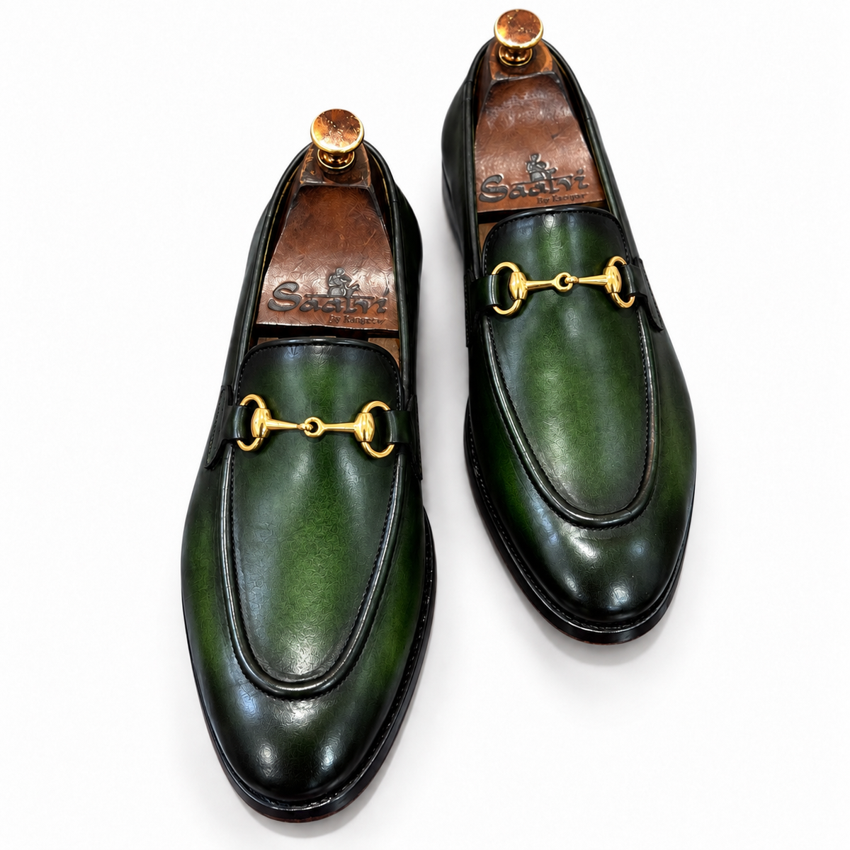 Verde Royale Gold Horsebit Loafers