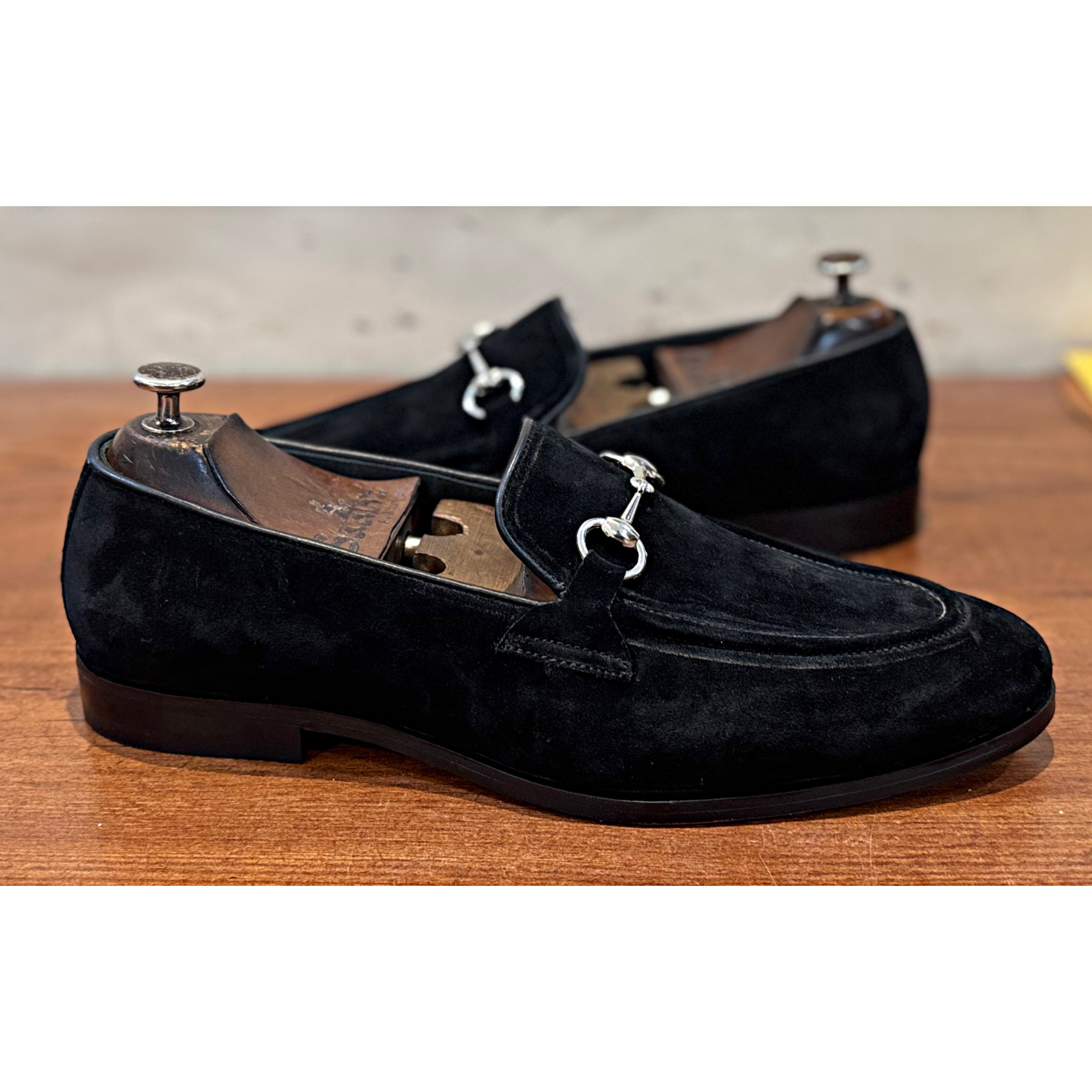 Black Suede Horsebit Loafers