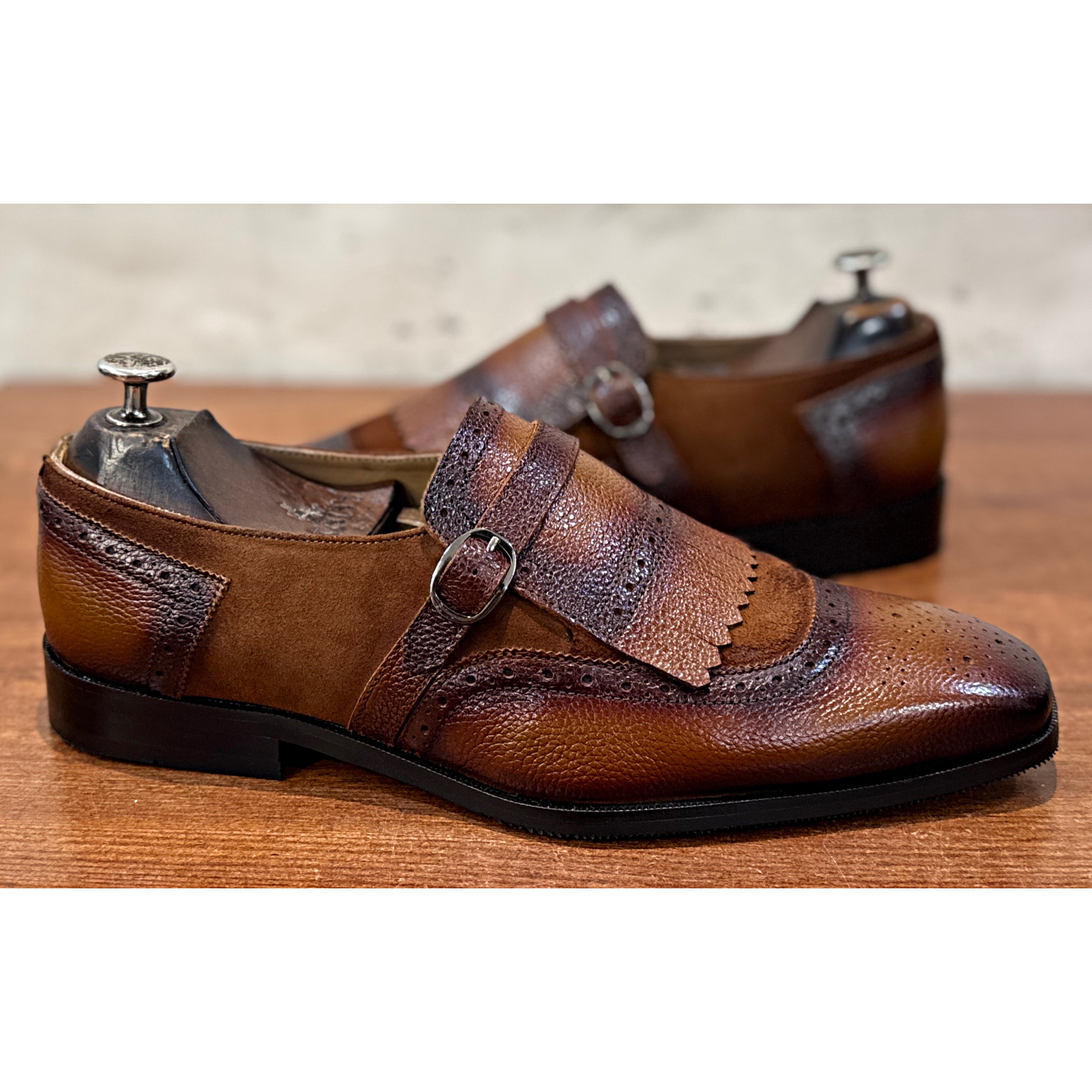 The Sovereign Monk – Handmade Two Tone Brown Monk Strap Loafers