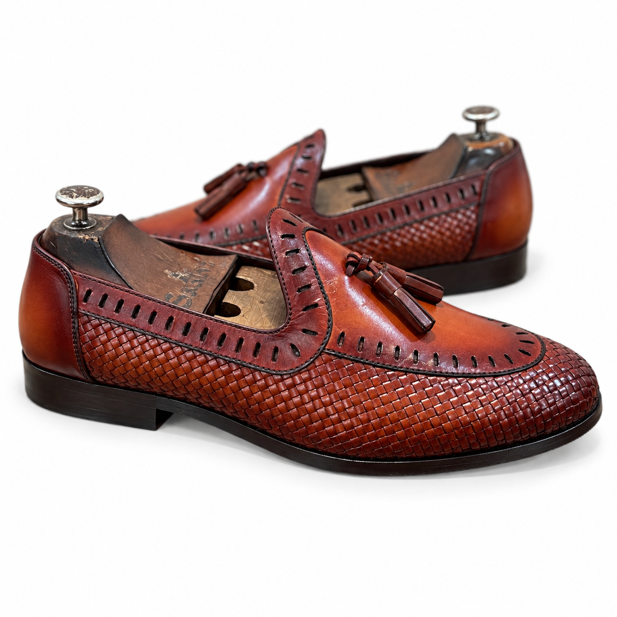 Cordova Hand-Patina Woven Tassel Loafers