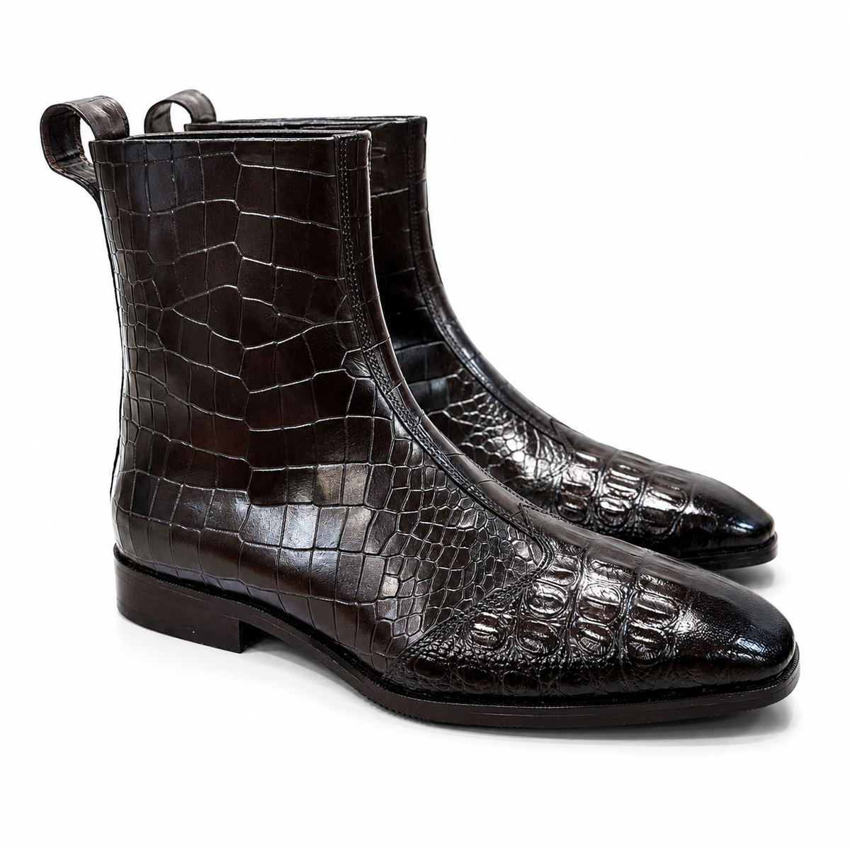 Dark Brown Croc-Embossed Leather Chelsea Boots