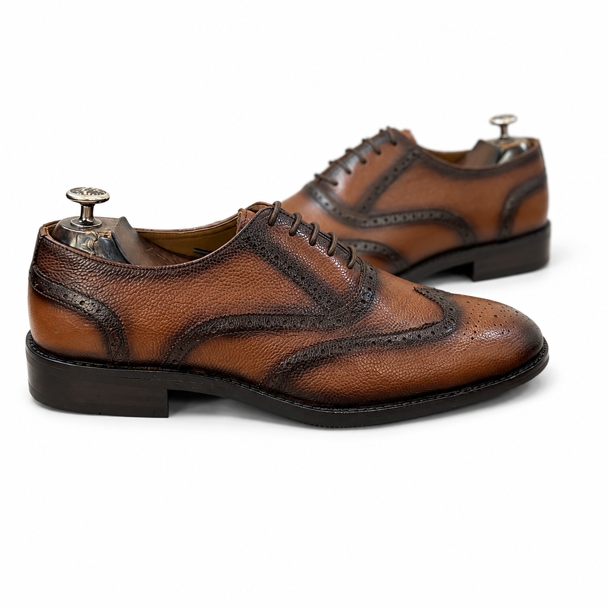 Burnished Wingtip Brogue Shoes – Brown