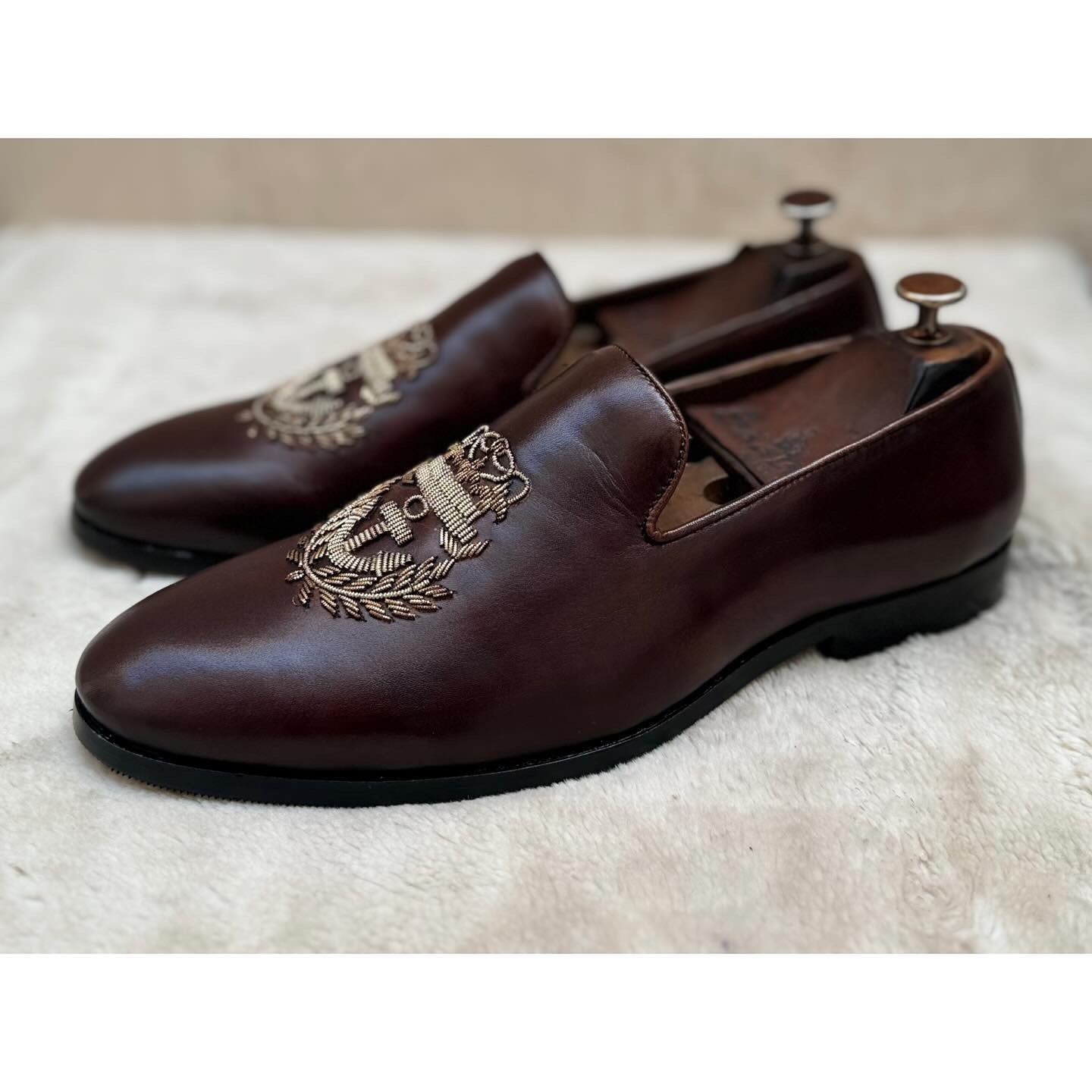 Brown Anchor Embroidery Slipon