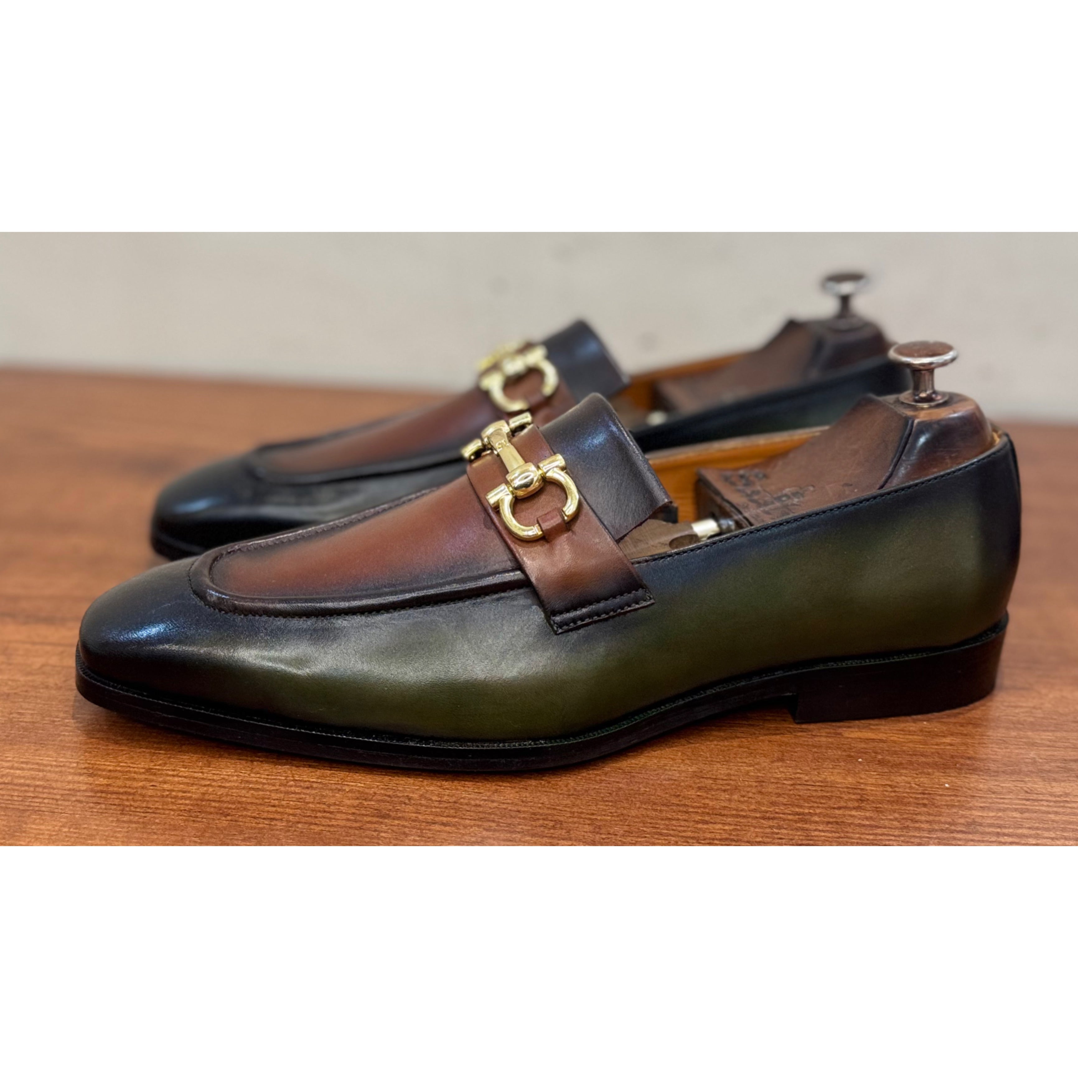 Green Tan Hand Patina Loafers