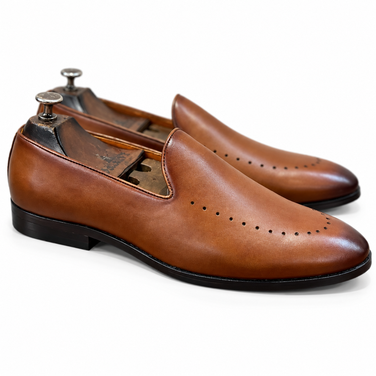 Sienna Signature Brown Perforated Slip-On Shoes for Men