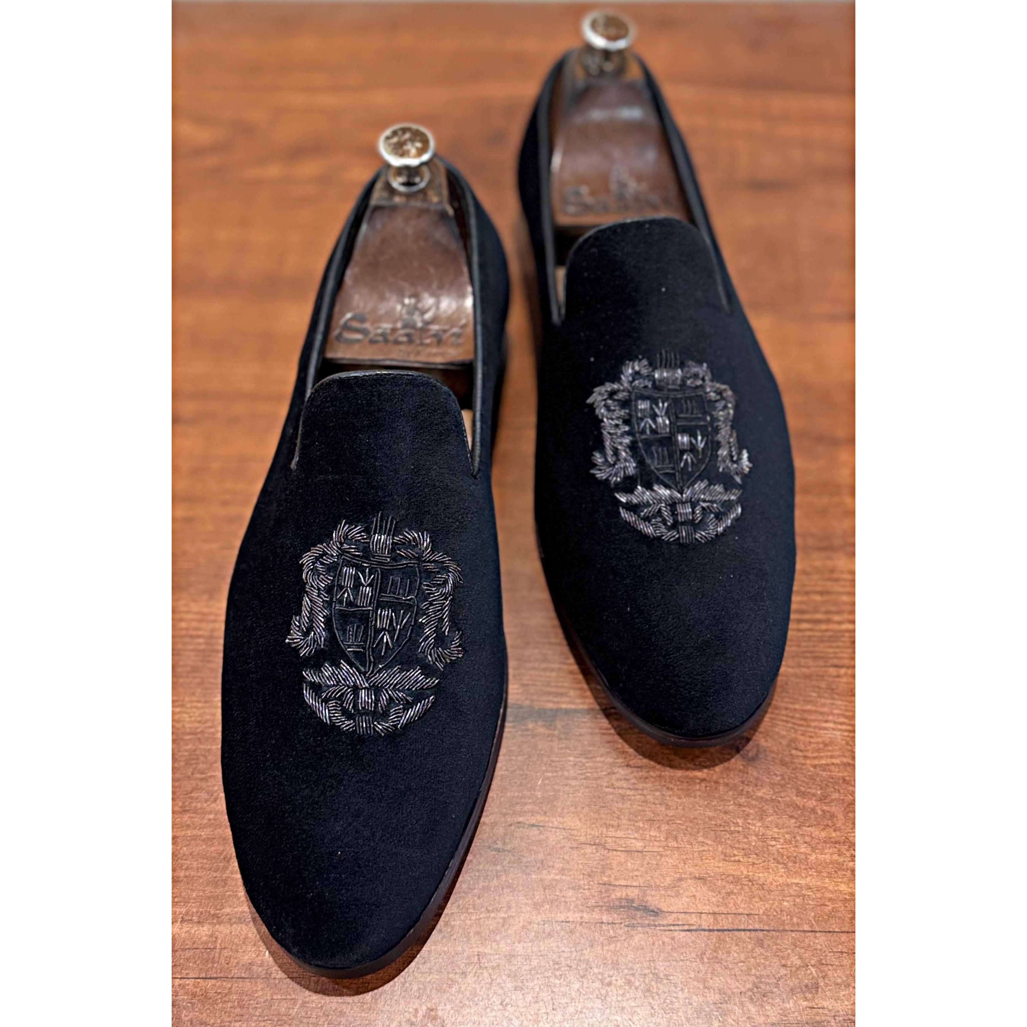 Royal Black Velvet Slipons