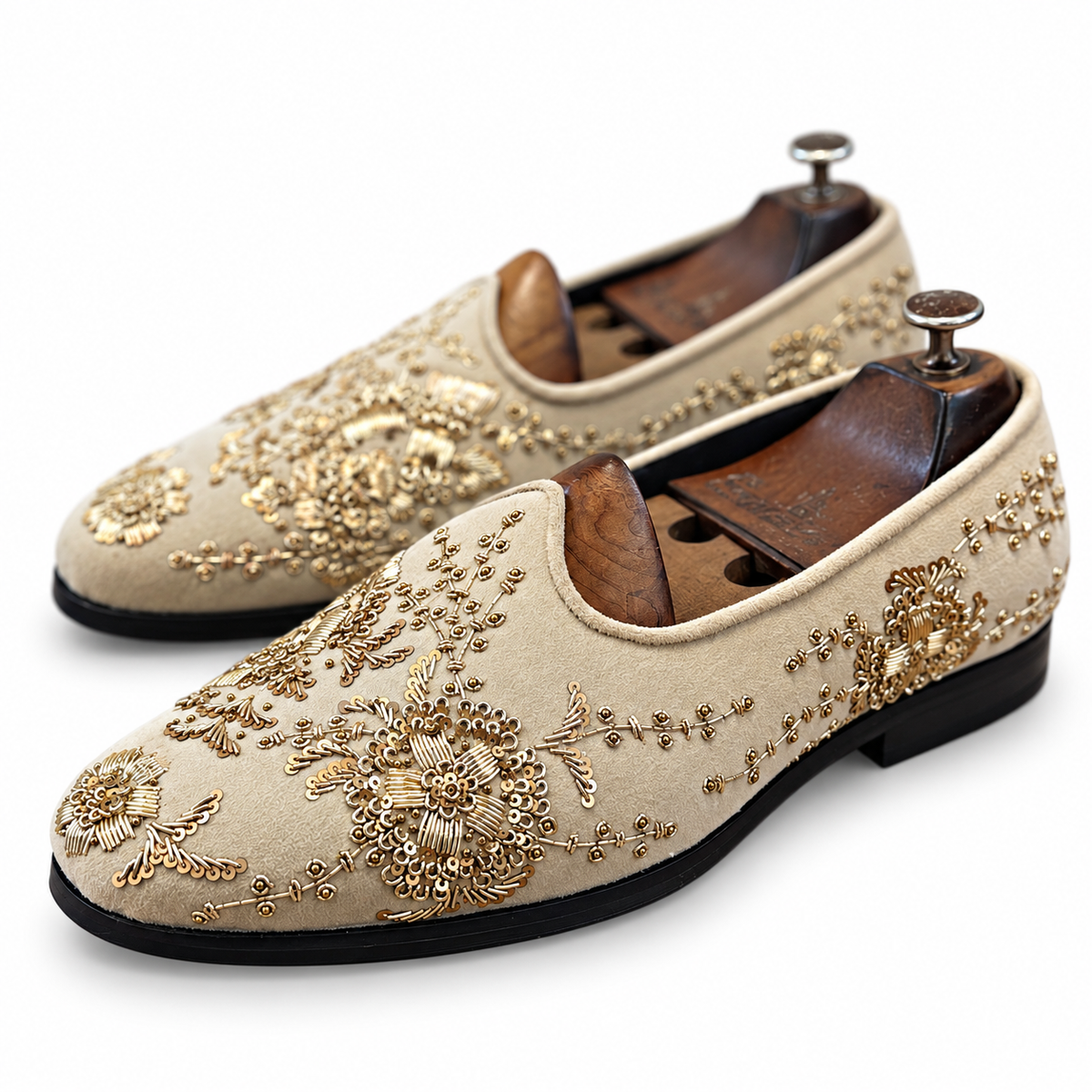 Jalsa Cream Velvet Zardosi Embroidered Loafers