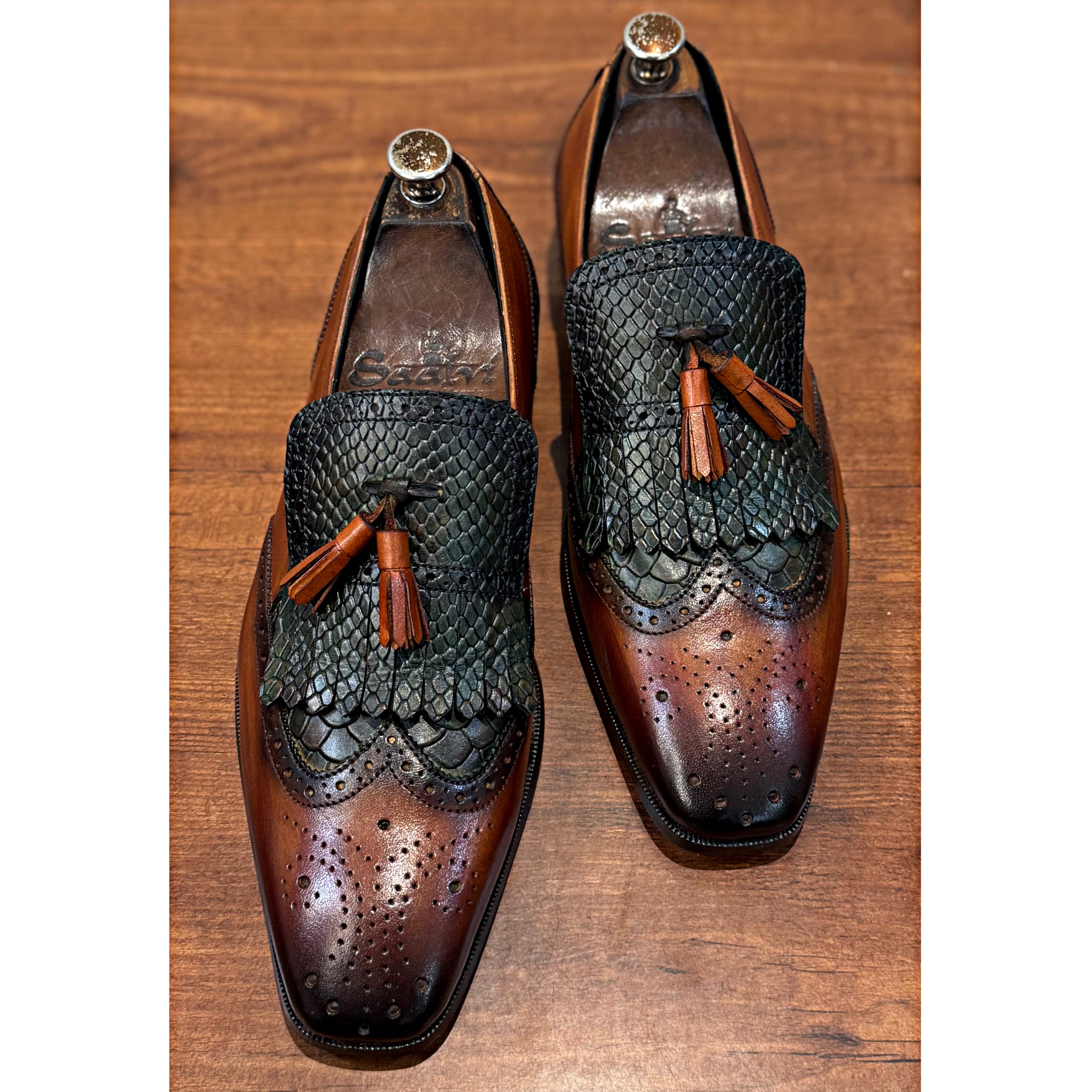 Regal Python Tassel Loafers Olive