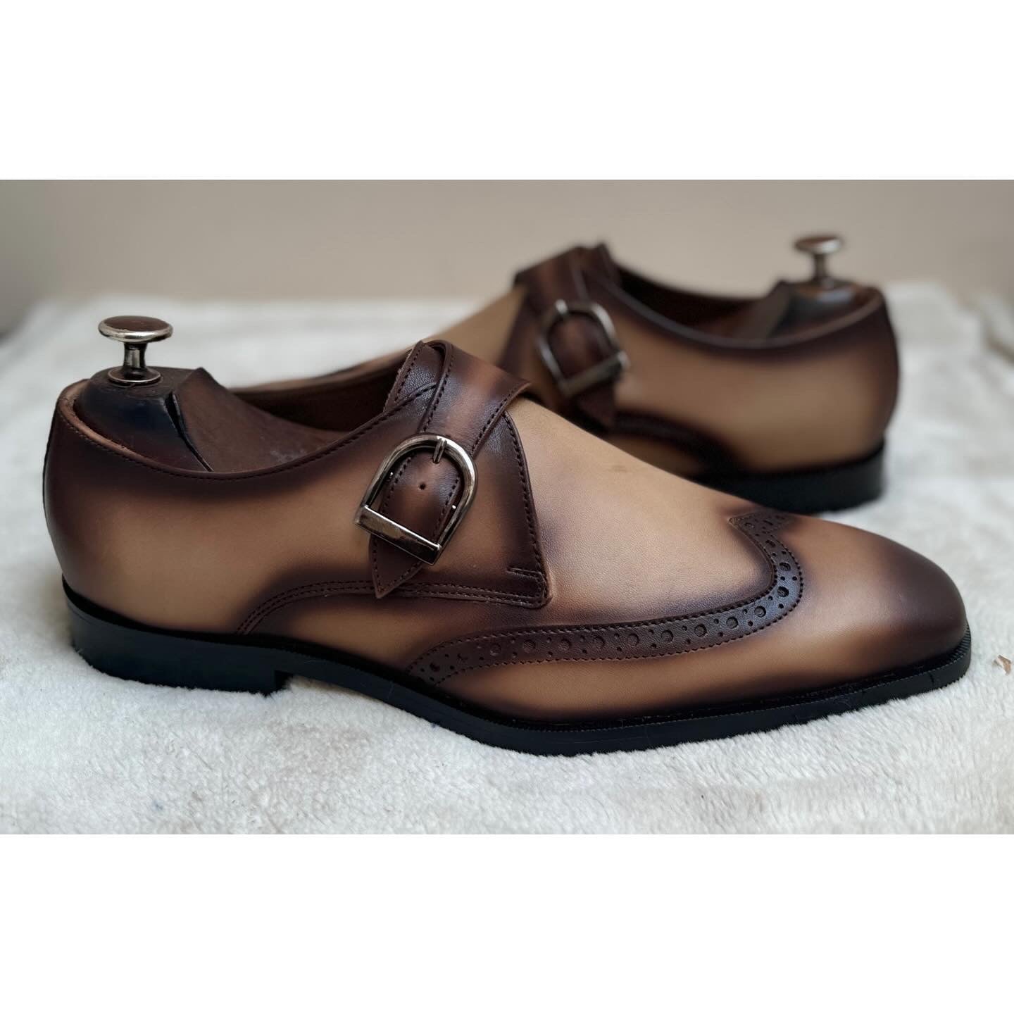 Single Monk Strap Hand Patina Beige