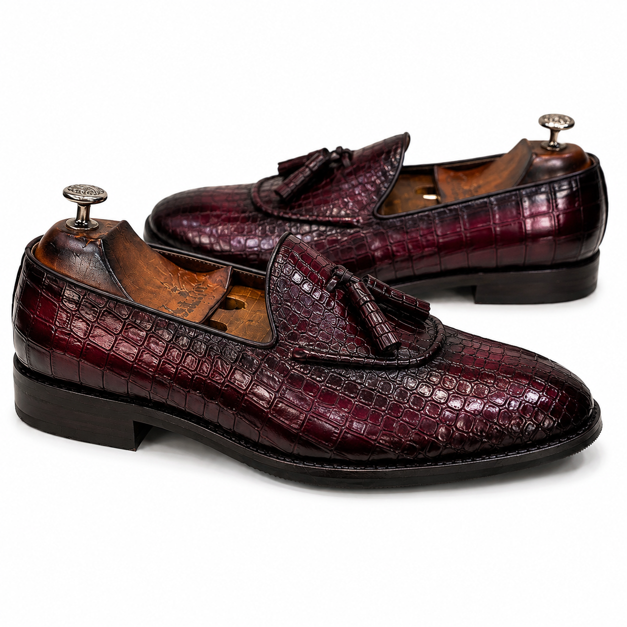 Croc Embossed Tassel Loafers – Oxblood Burgundy