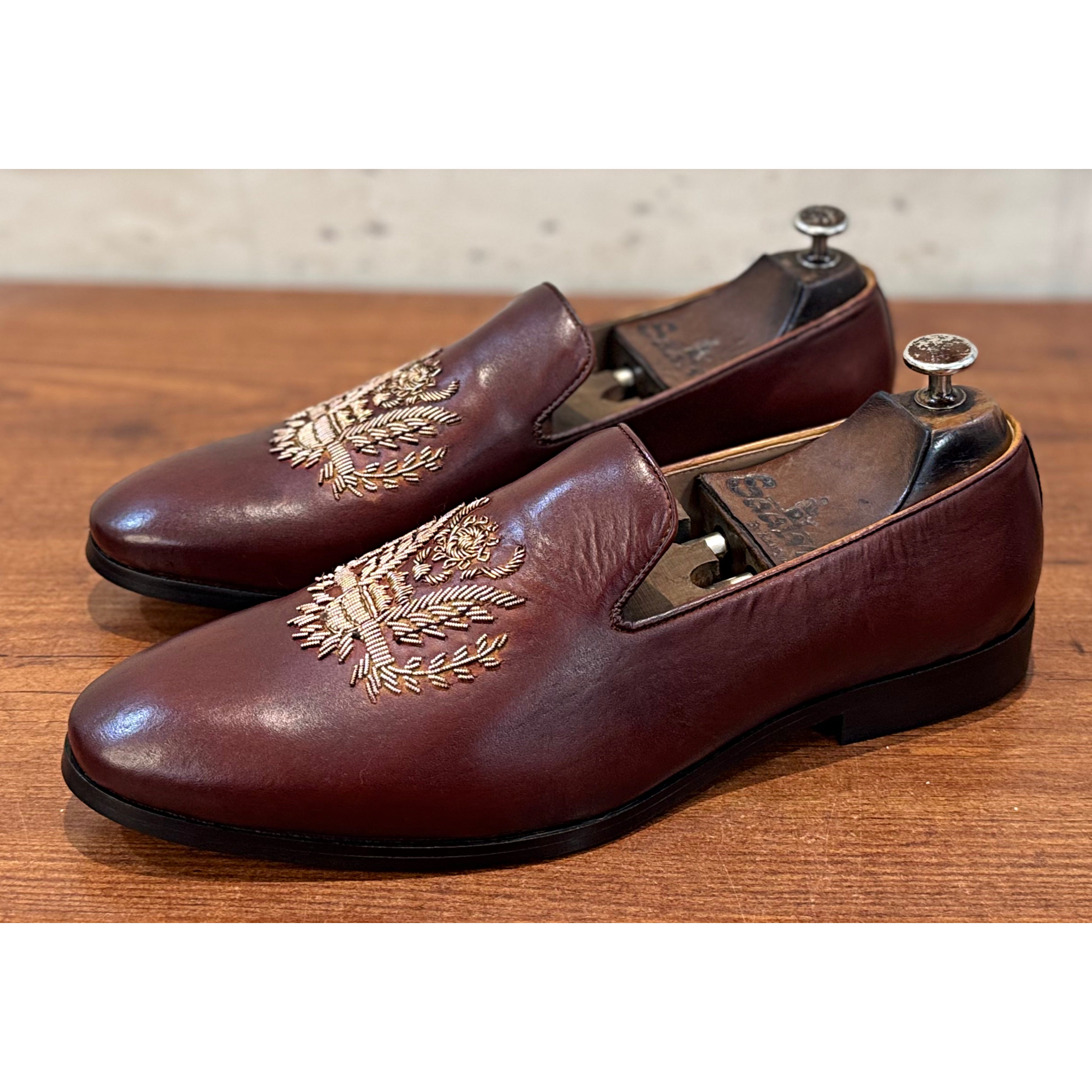 Eagle Brown Hand Zardosi Embroidery Slipon