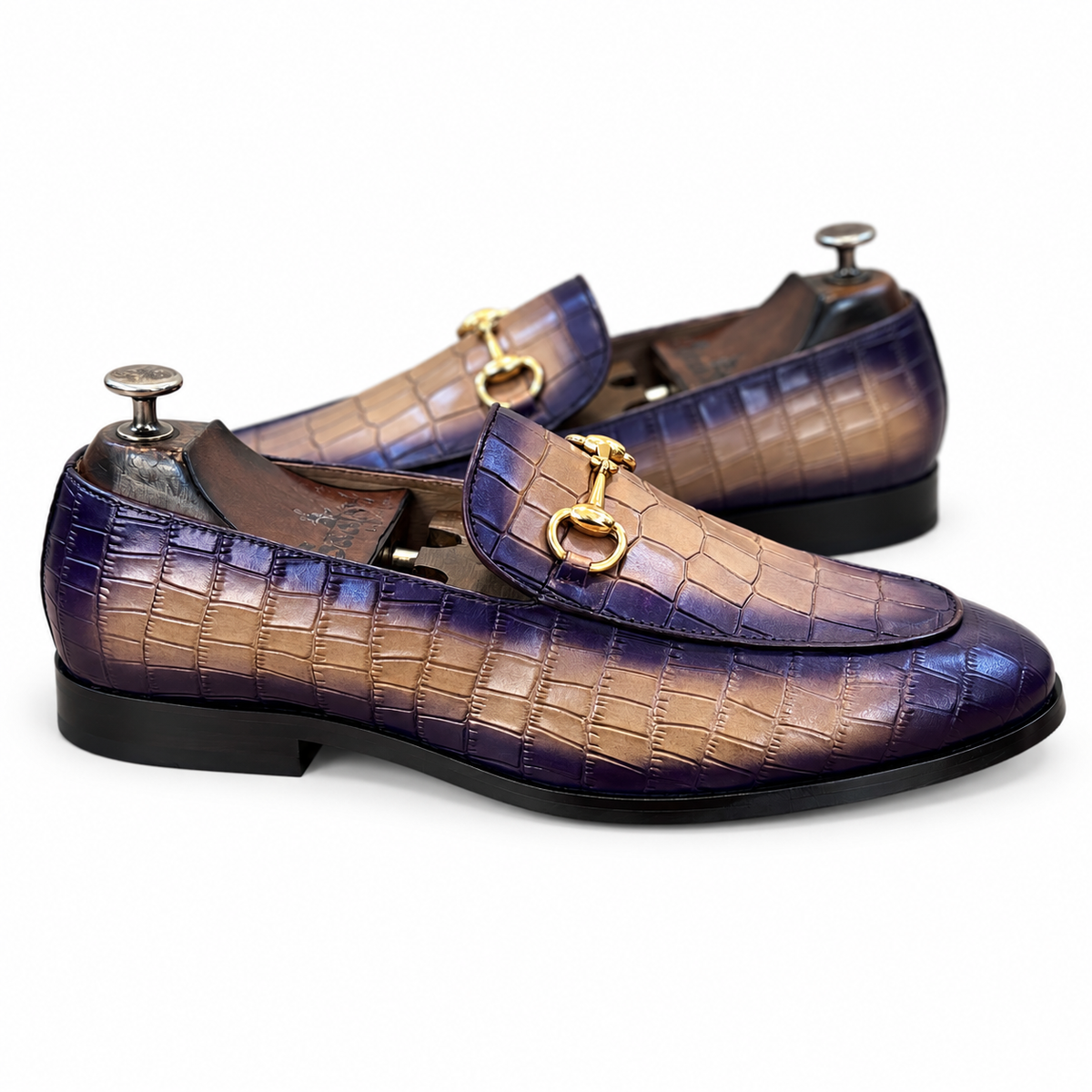 Purple Croco Horsebit Loafers for Men – Luxury Leather Slip-On Formal Shoes