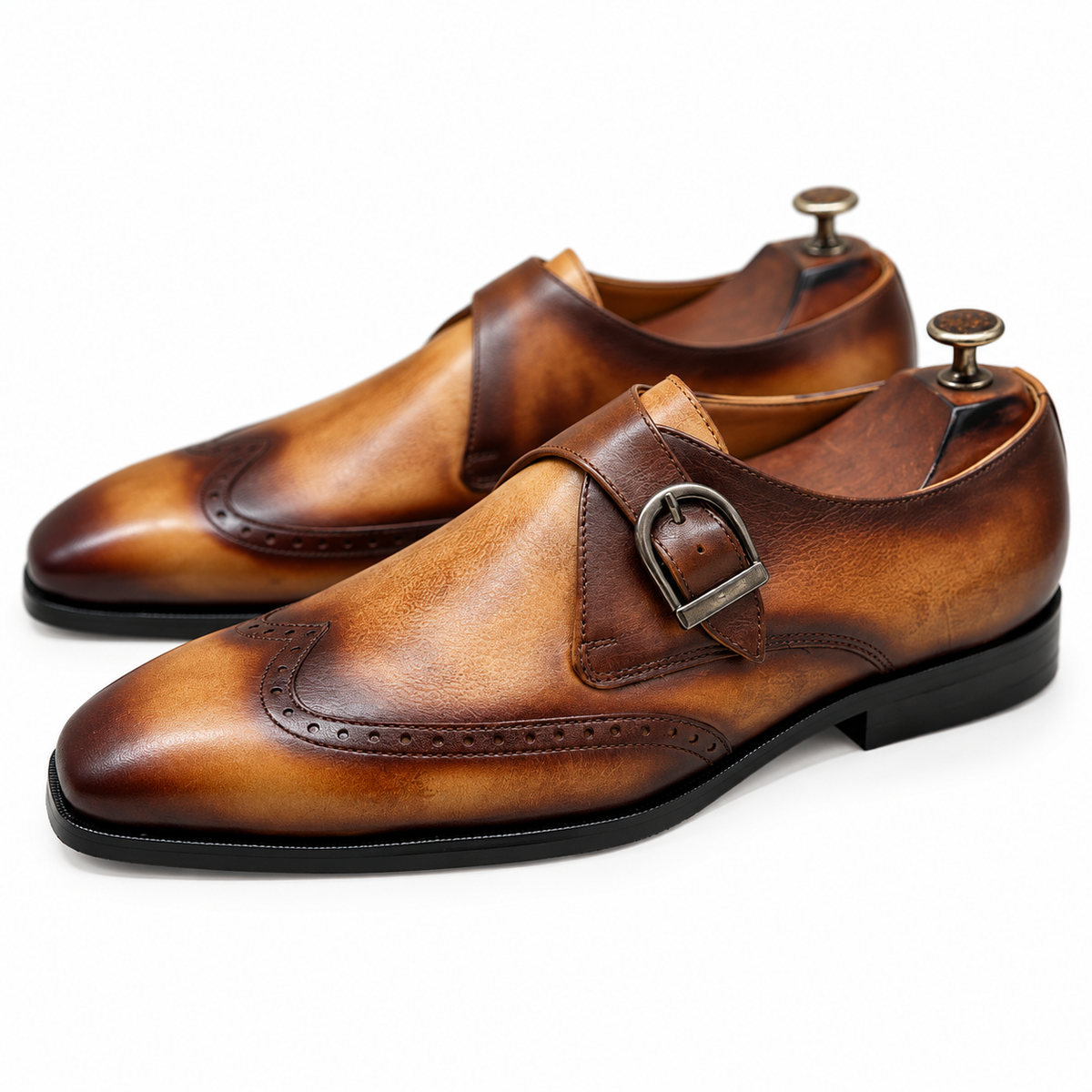 Saalvi Aureate Cognac Patina Single Monk Strap Shoes