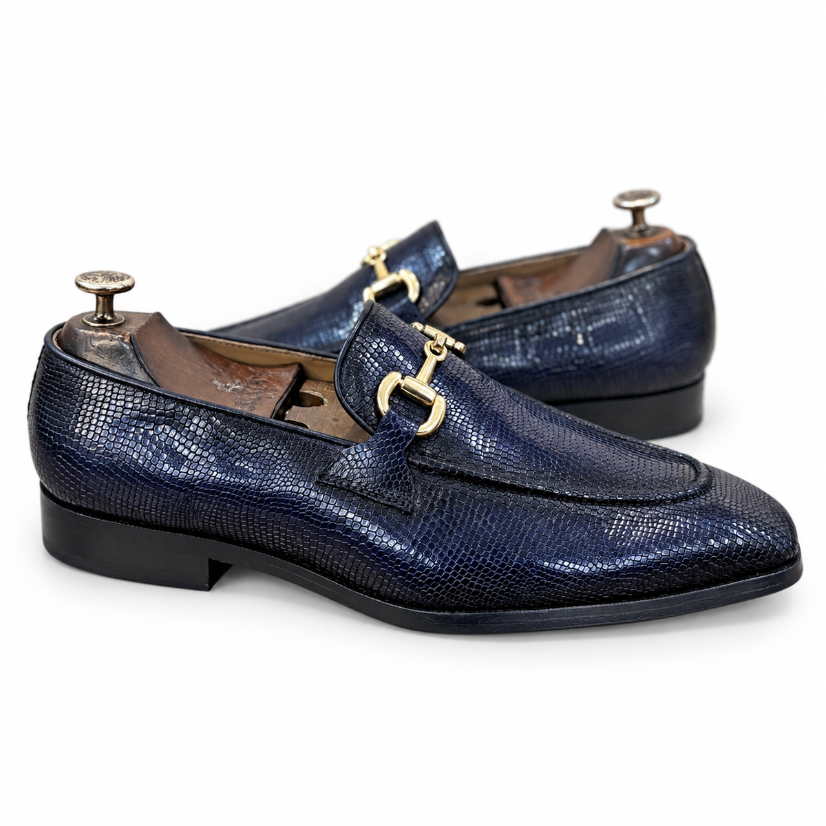 Savoy Spectator Monaco Lizard Horsebit Loafers – Midnight Navy