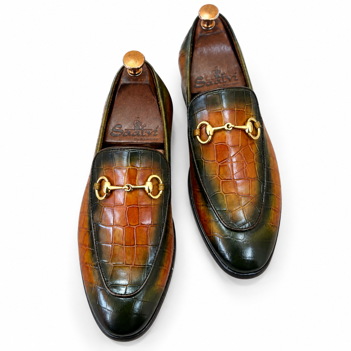 Regent Antique Green Croc Horsebit Loafers