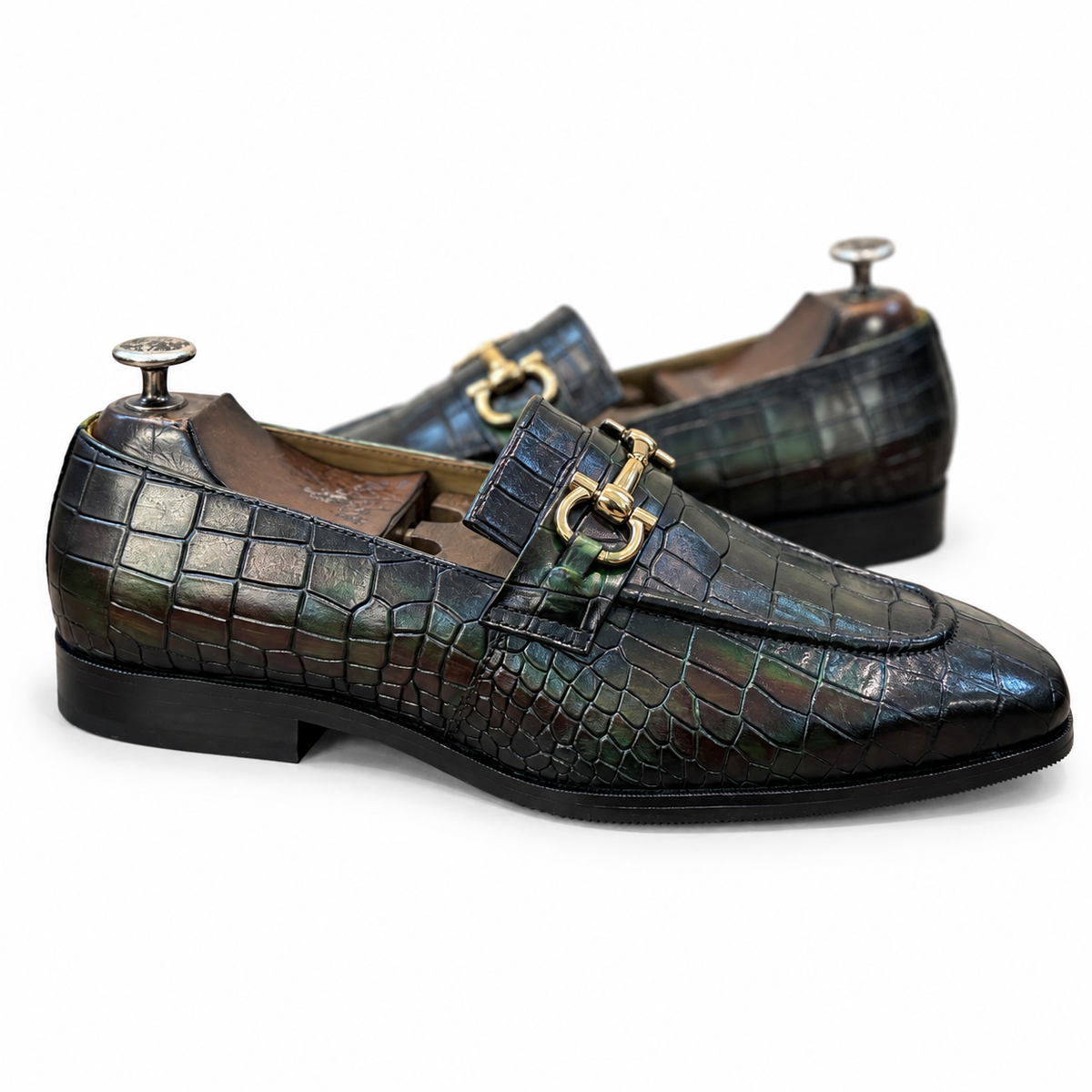 Emerald Noir Croco Horsebit Loafers
