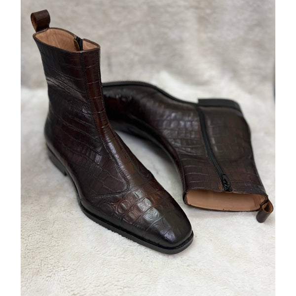 Python Embossed Boots Brown