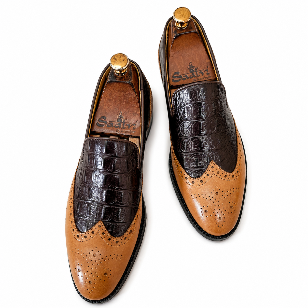 Wingcap Brown Tan Croco Slipons