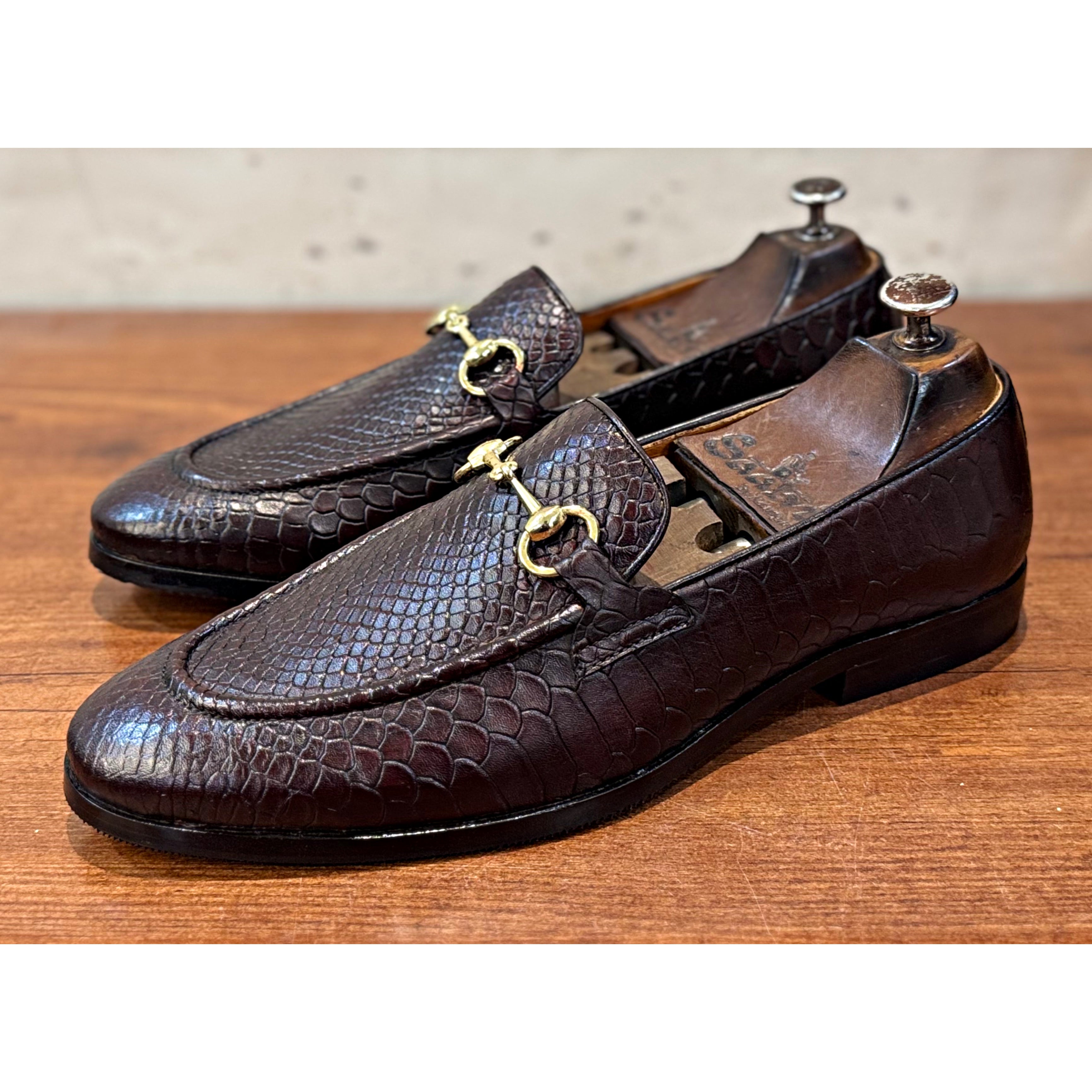 Python Embossed Horsebit Loafers Brown