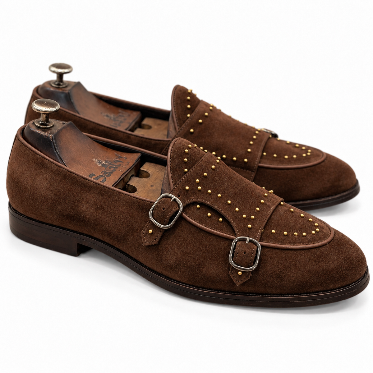 Cacao Studded Double Monk Straps