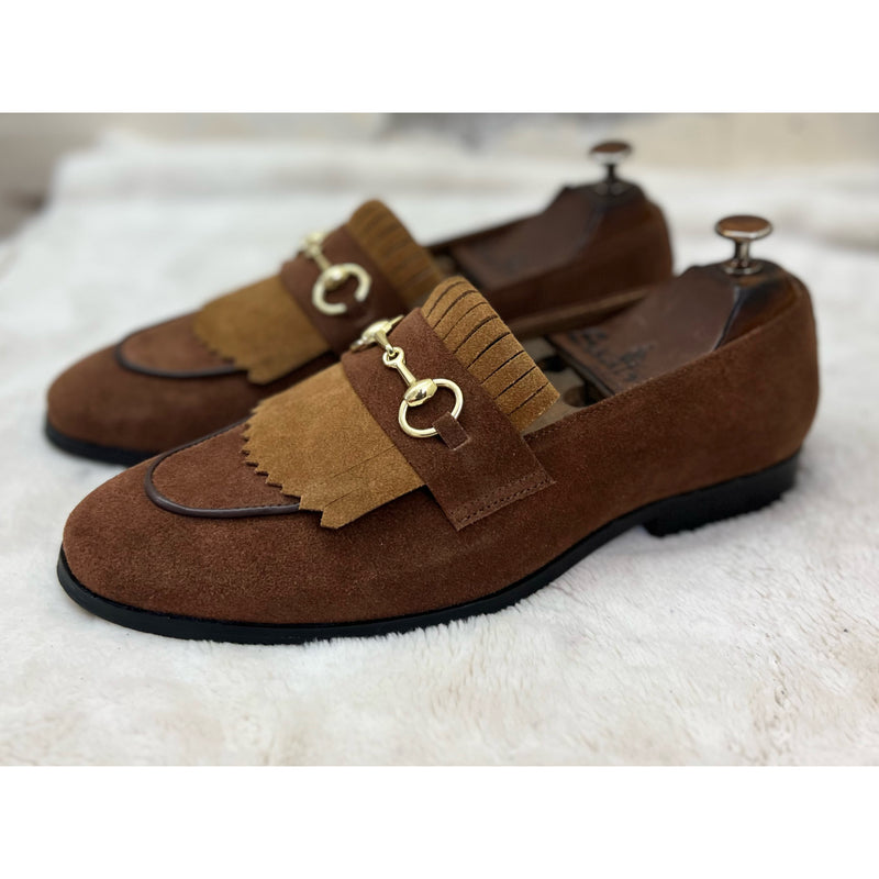 Brown Suede Loafers With Fringes