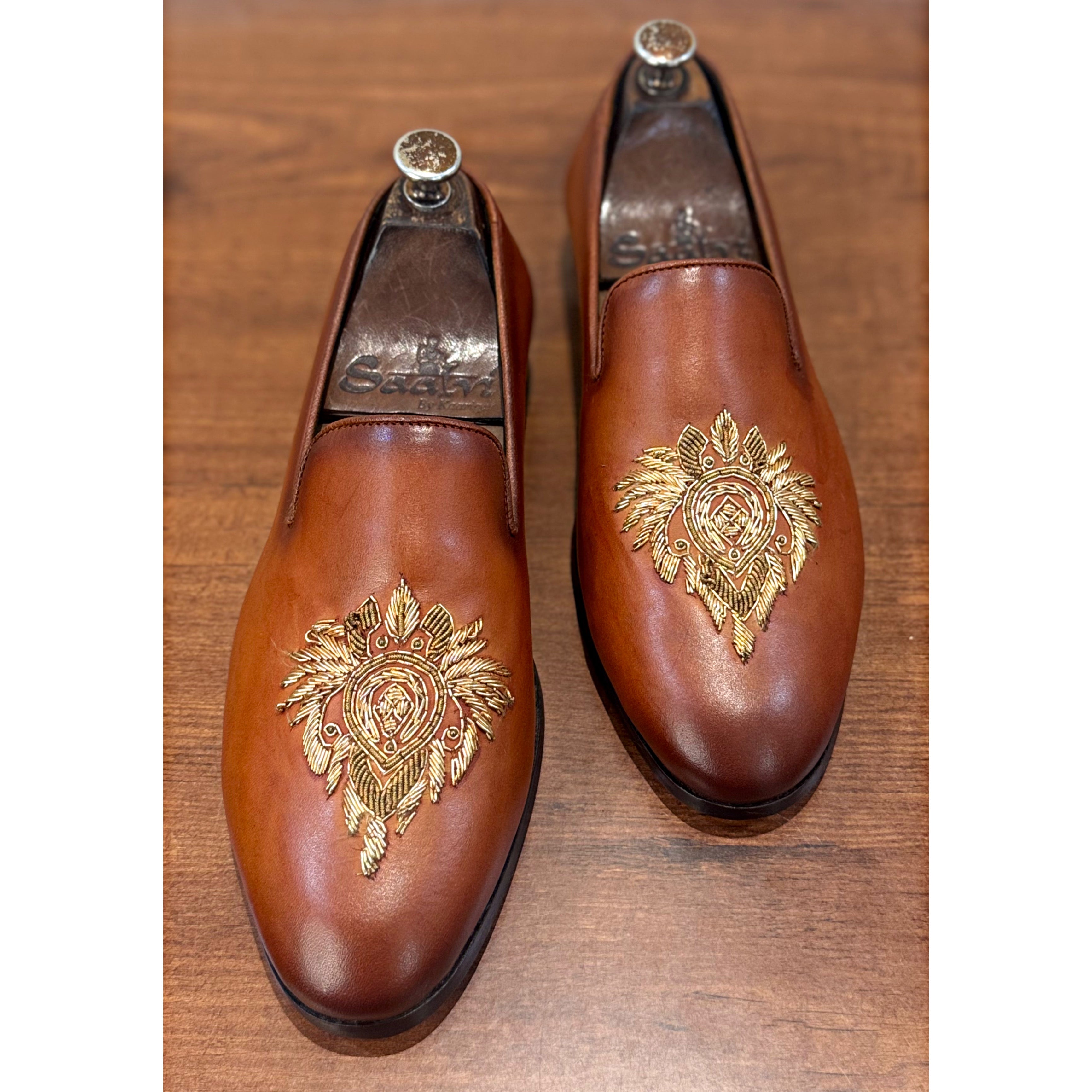 Aarambh - Embroidery Slipons Tan