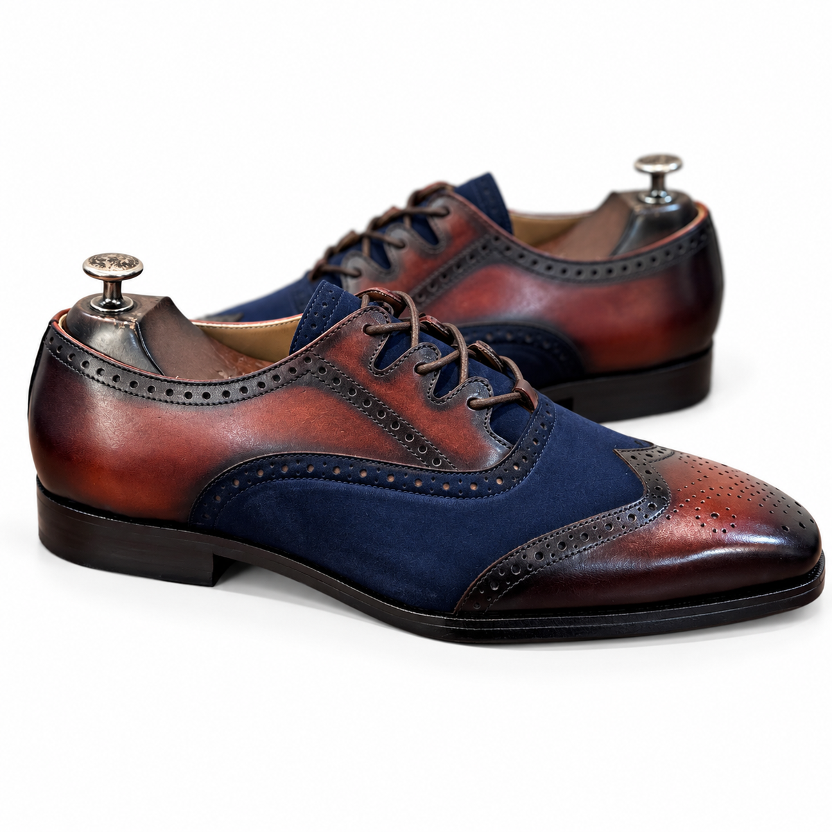 Noir Bordeaux Hand-Patina Cross-Lace Wingtip Oxford Shoes