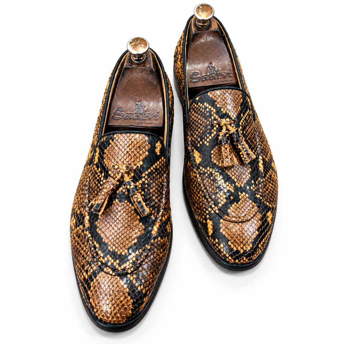 Aureum Exotic Snake Foil Tassel Loafers