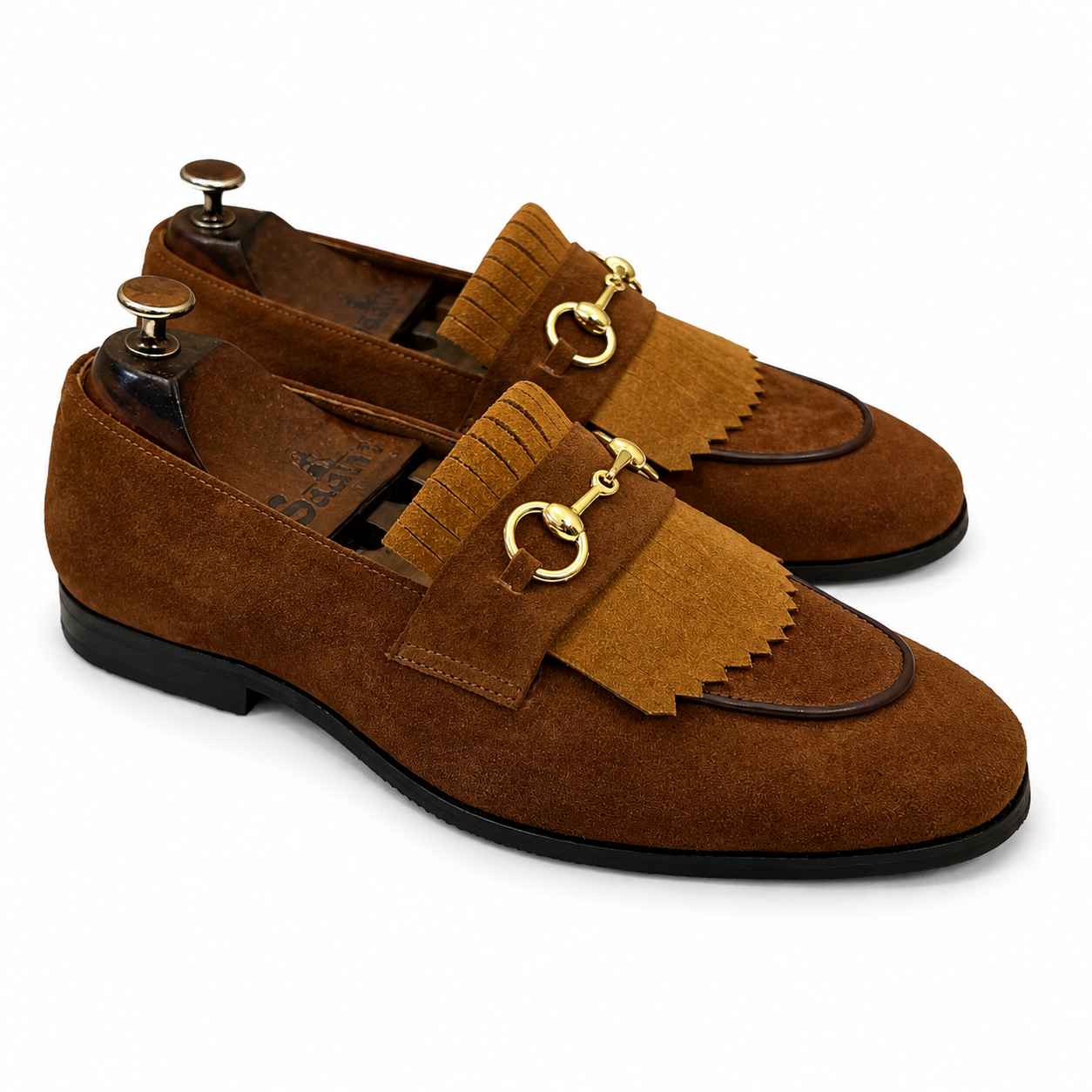 Brown Suede Loafers With Fringes