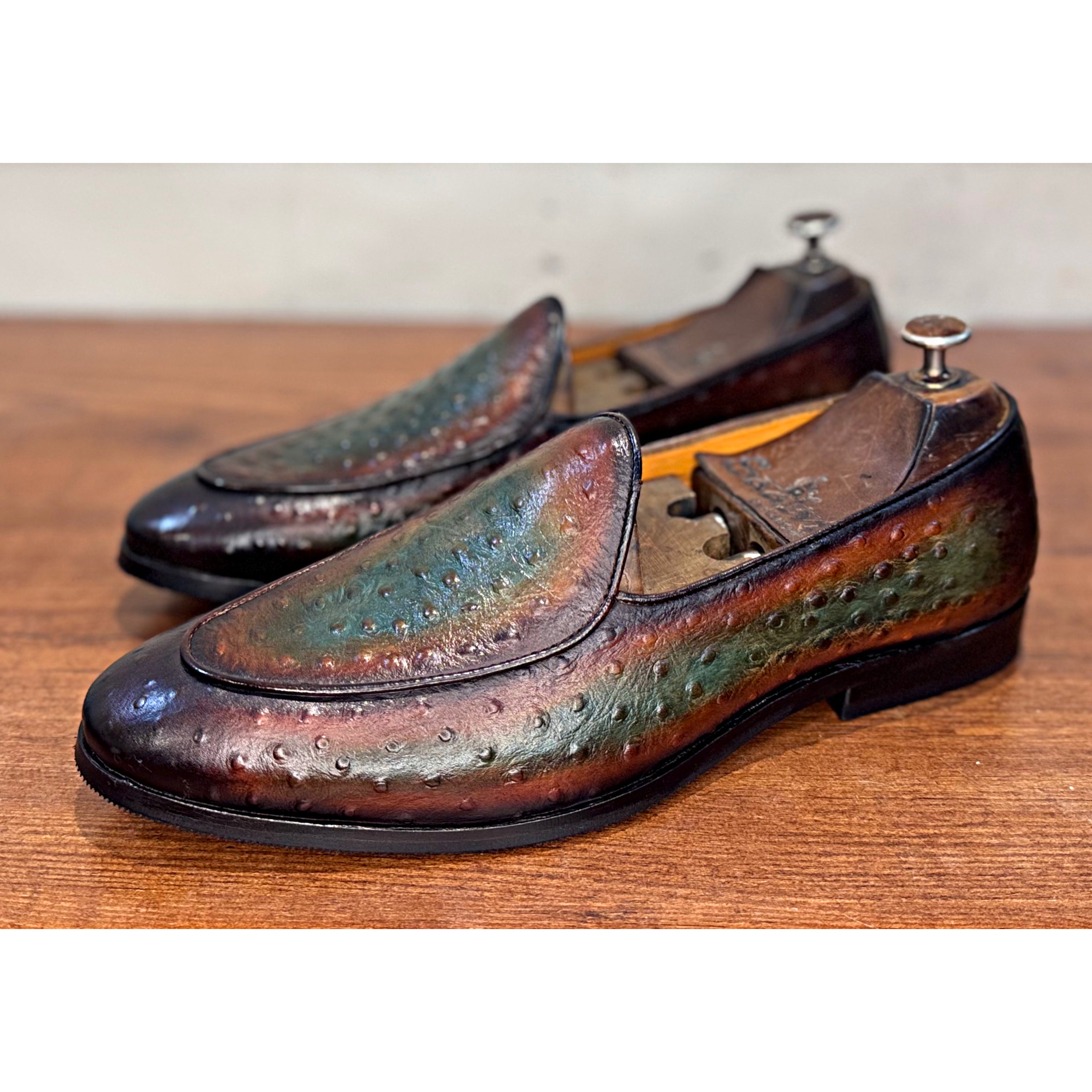 Belgian Loafers Ostrich Hand Patina