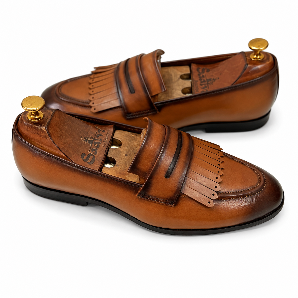 Tan Penny Loafers With Fringes