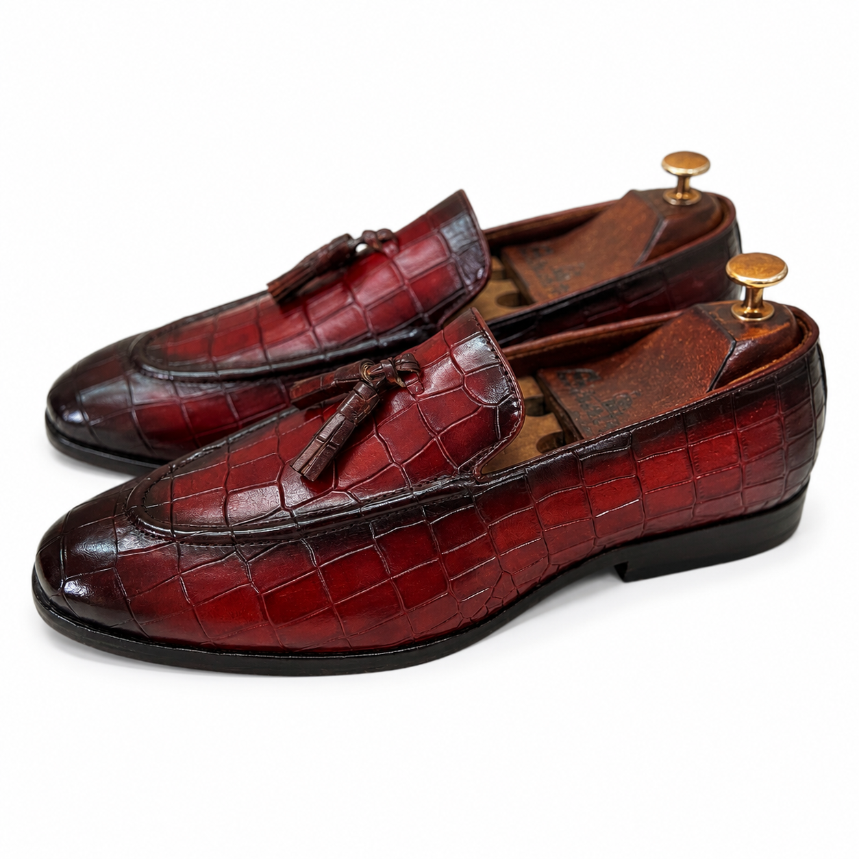 The Bordeaux Croco Tassel Loafers