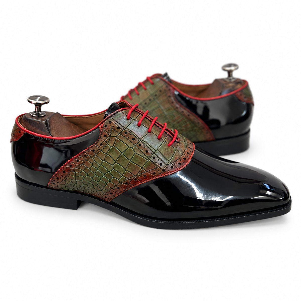 Noir Rouge Croco Patina Oxfords