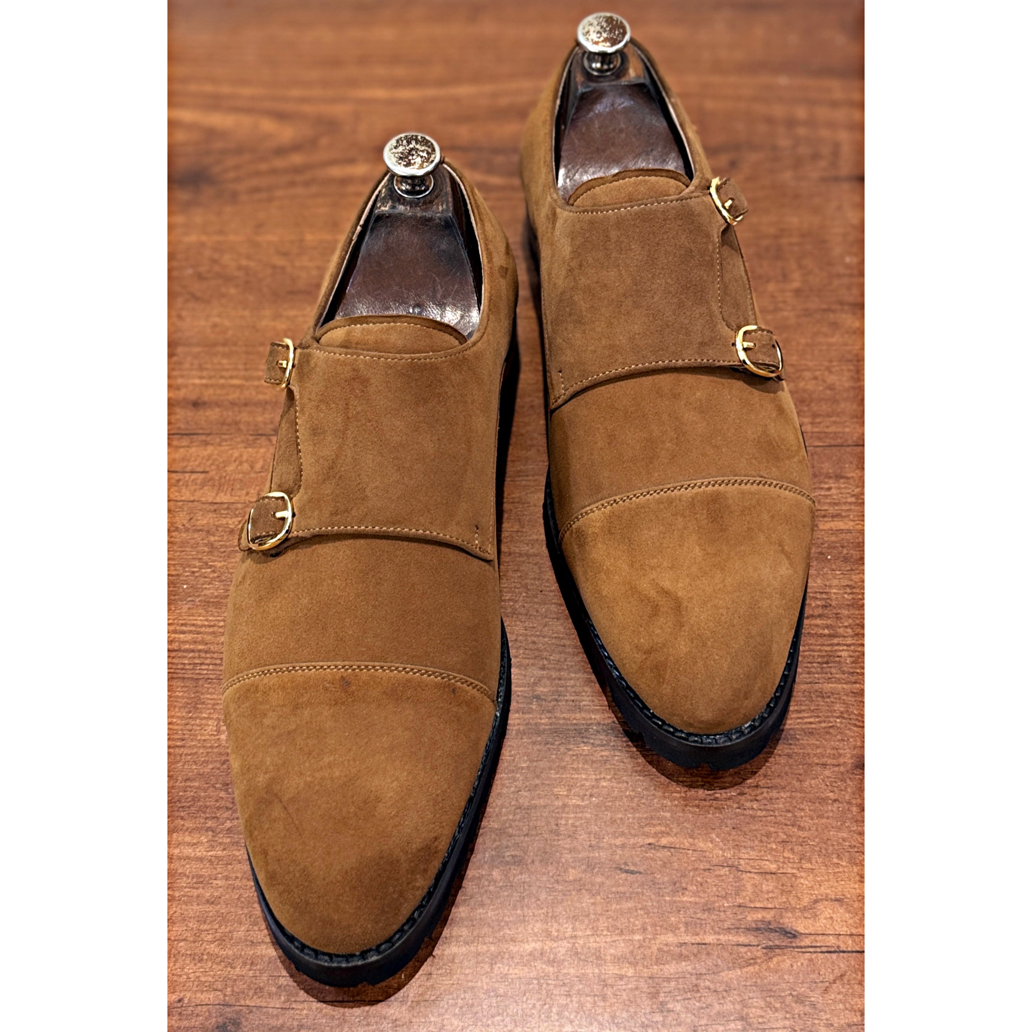 Sahara Suede Double Monk Strap Shoes – Luxury Tan Suede Monks