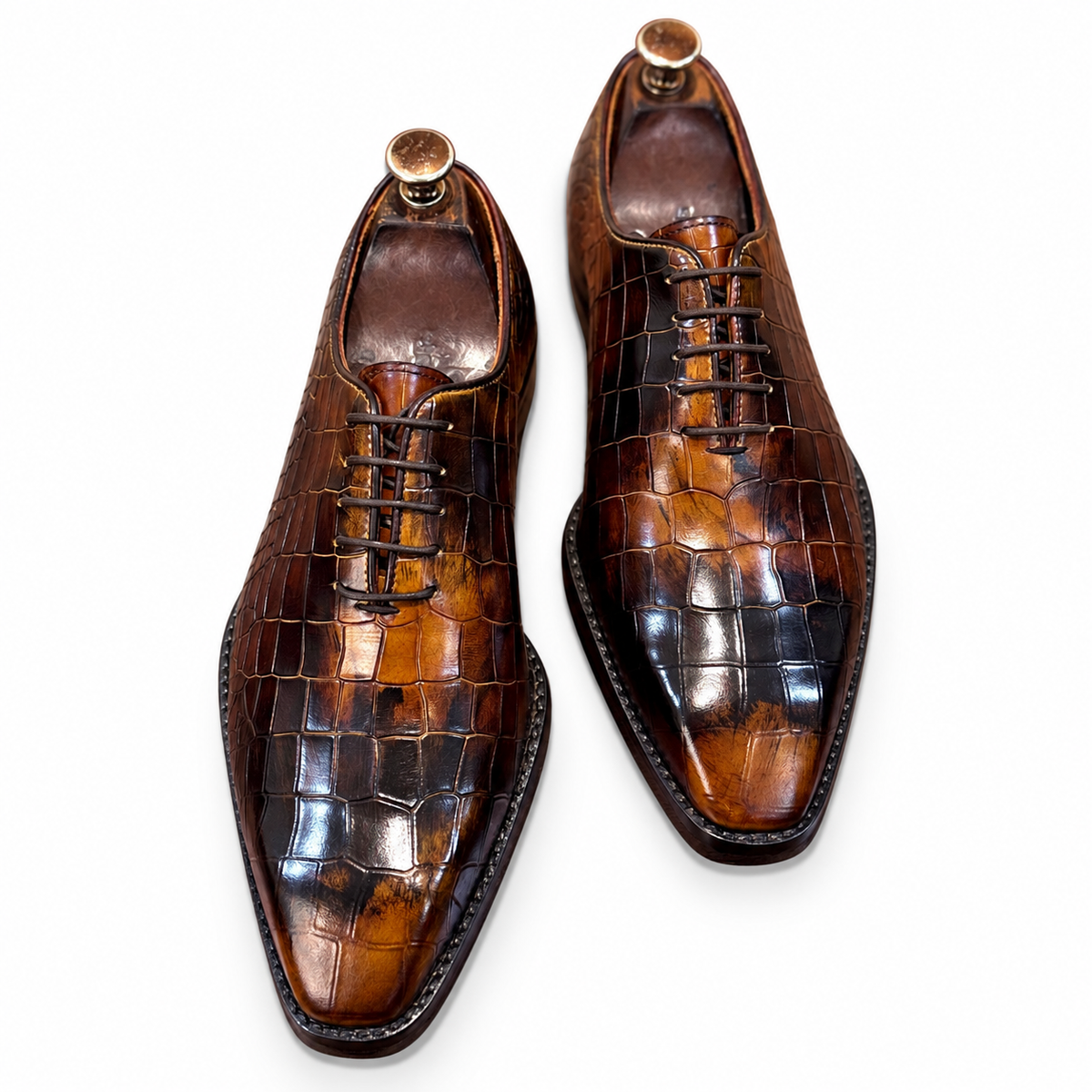 Amber Croc Embossed Leather Oxfords Italia