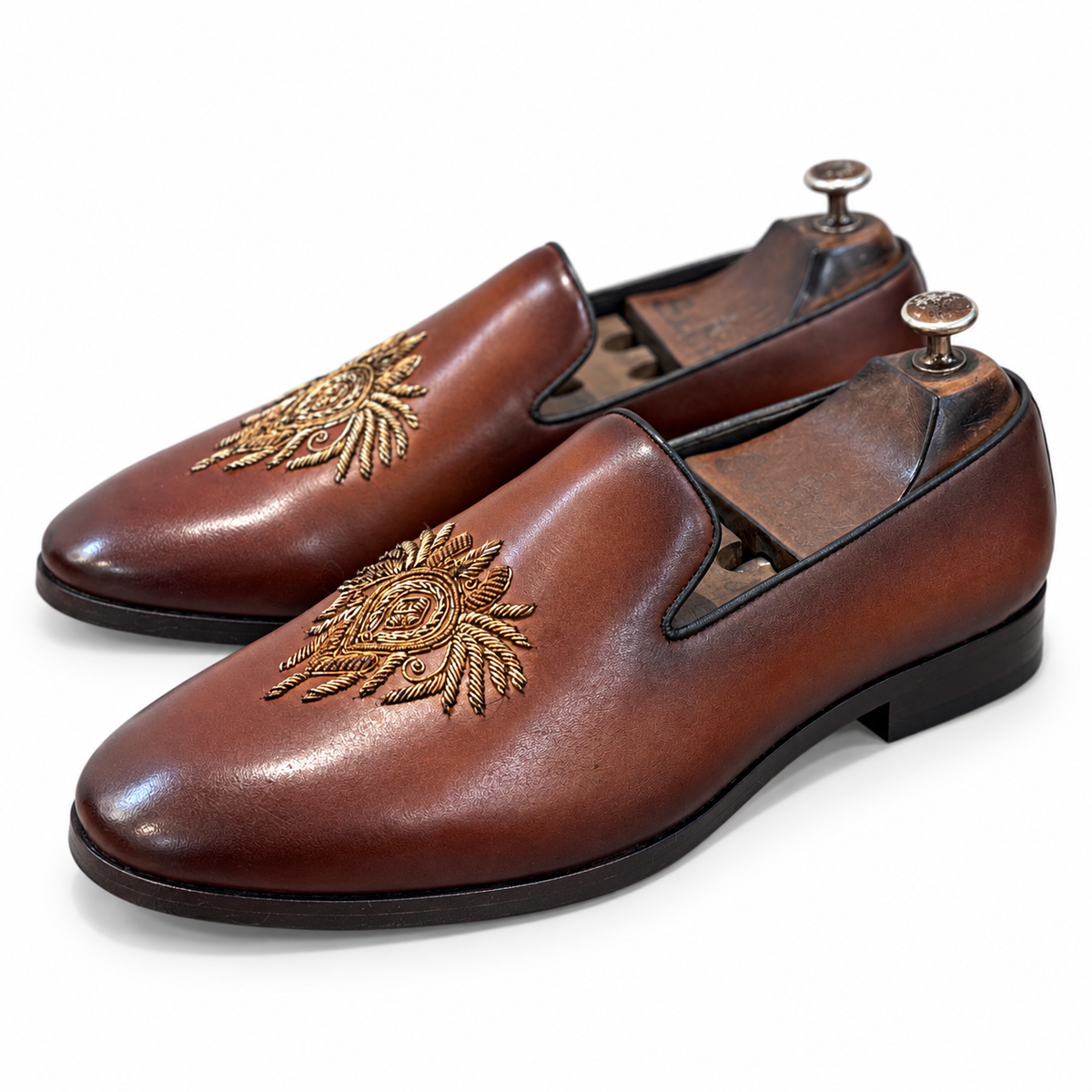 Aarambh Royal Brown Embroidered Slip-On Shoes